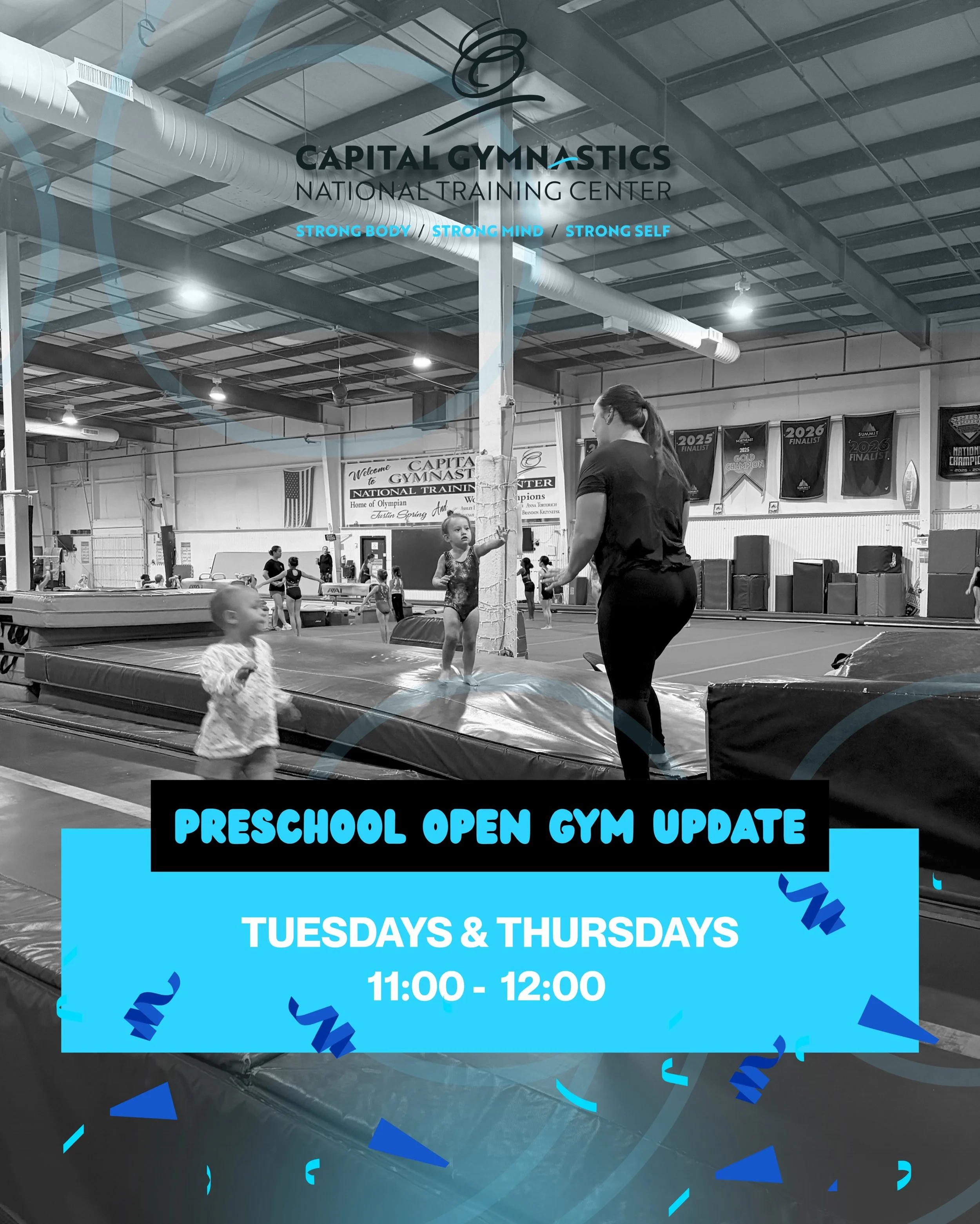 📢 PRESCHOOL OPEN GYM UPDATE!
Days: Tuesdays &amp; Thursdays 
Time: 11:00-12:00
&bull;&bull;&bull;&bull;&bull;&bull;&bull;&bull;&bull;&bull;&bull;&bull;&bull;
VISIT THE WEBSITE (Link In Bio!) TO JOIN THE FUN!