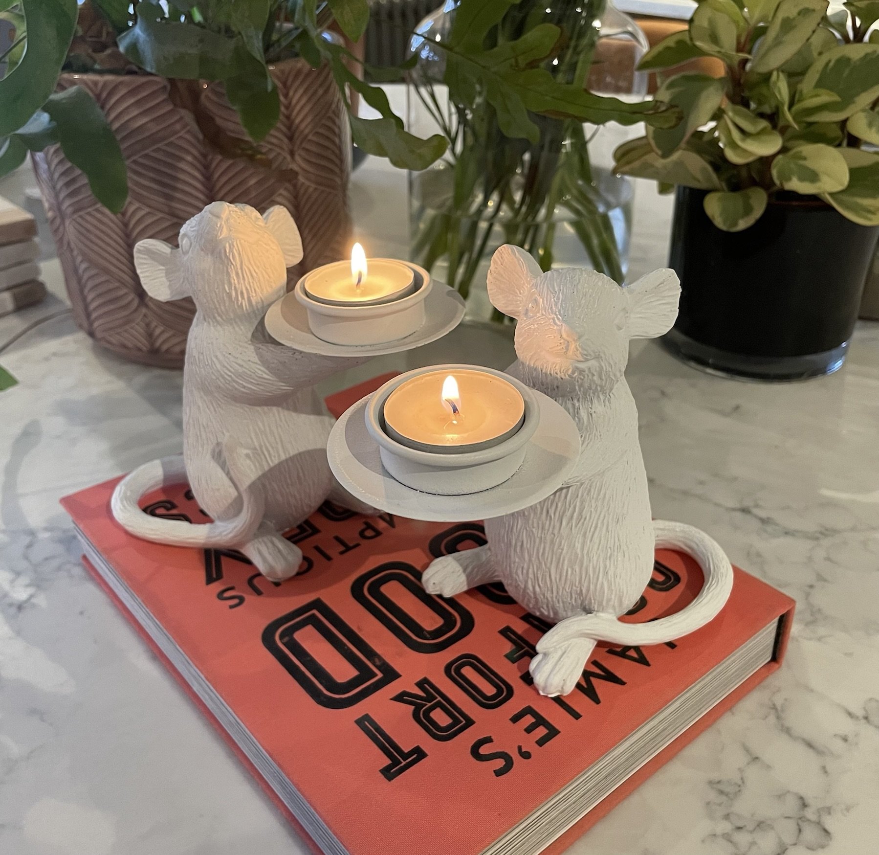 White Mouse Tealight Candle Holders