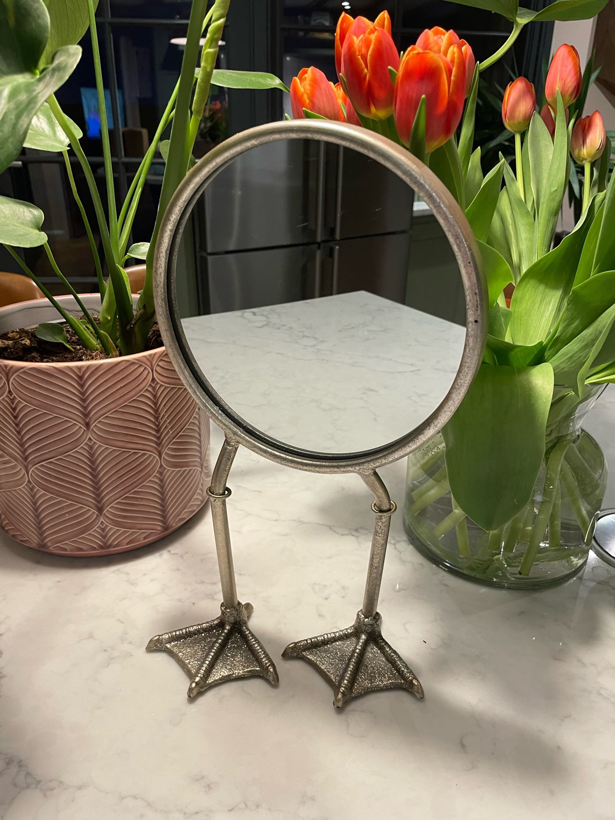 Antiqued Silver Bird Leg Mirror