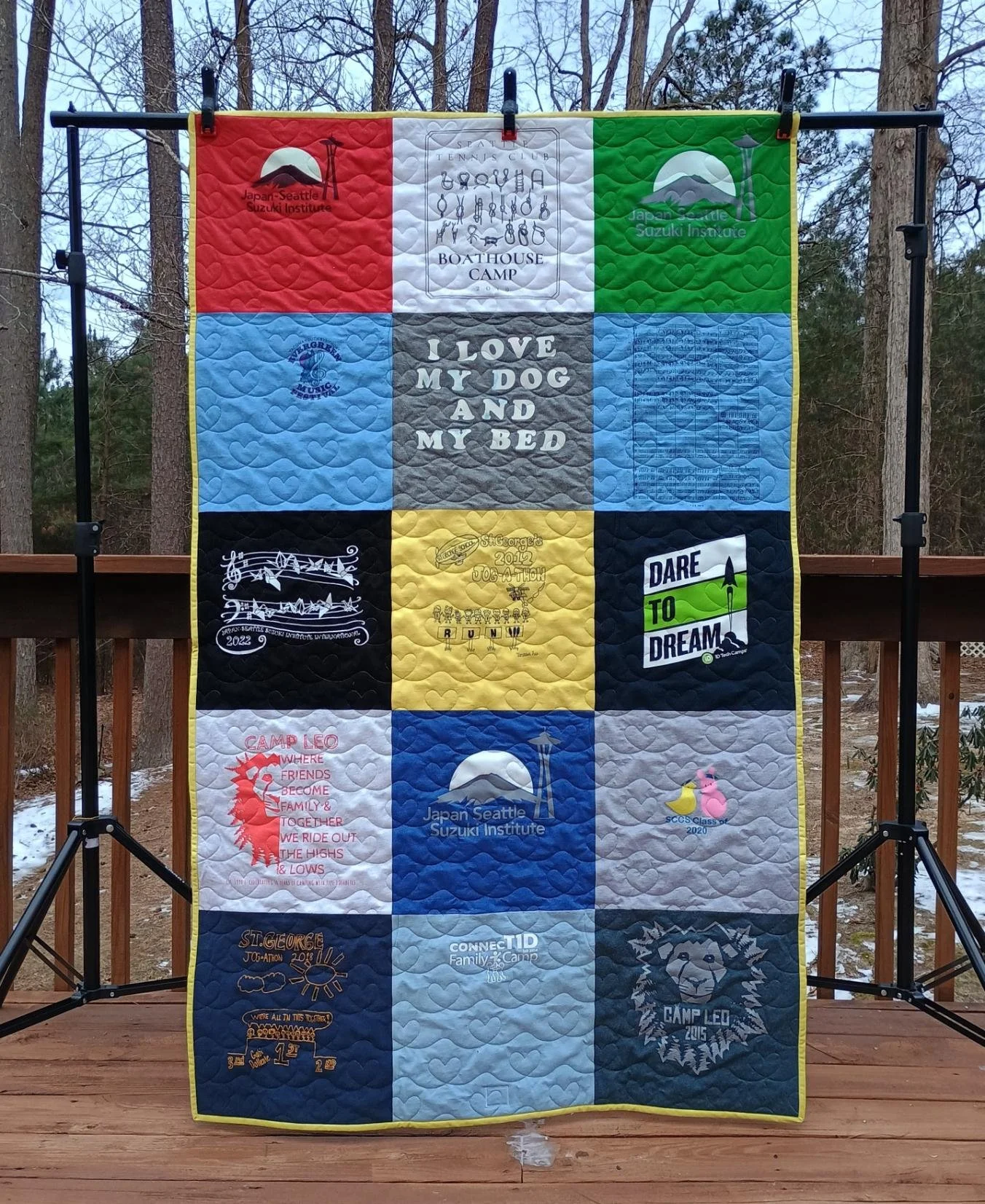 Yellow Binding T-shirt-quilt Scribble-hearts-panto 01.jpg