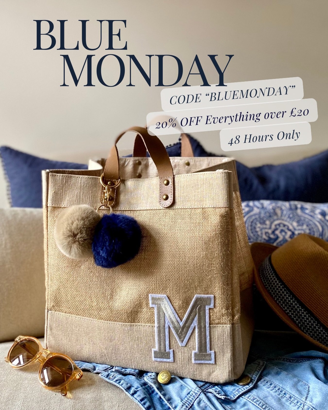 Blue Monday meets Only Blue 💙
And we&rsquo;re responding with 20% OFF for 48 HOURS only! On anything over &pound;20

Use the code BLUEMONDAY 

No gloom, just something lovely &amp; a little treat from me to you! 

Love Lizzie 💙💙💙