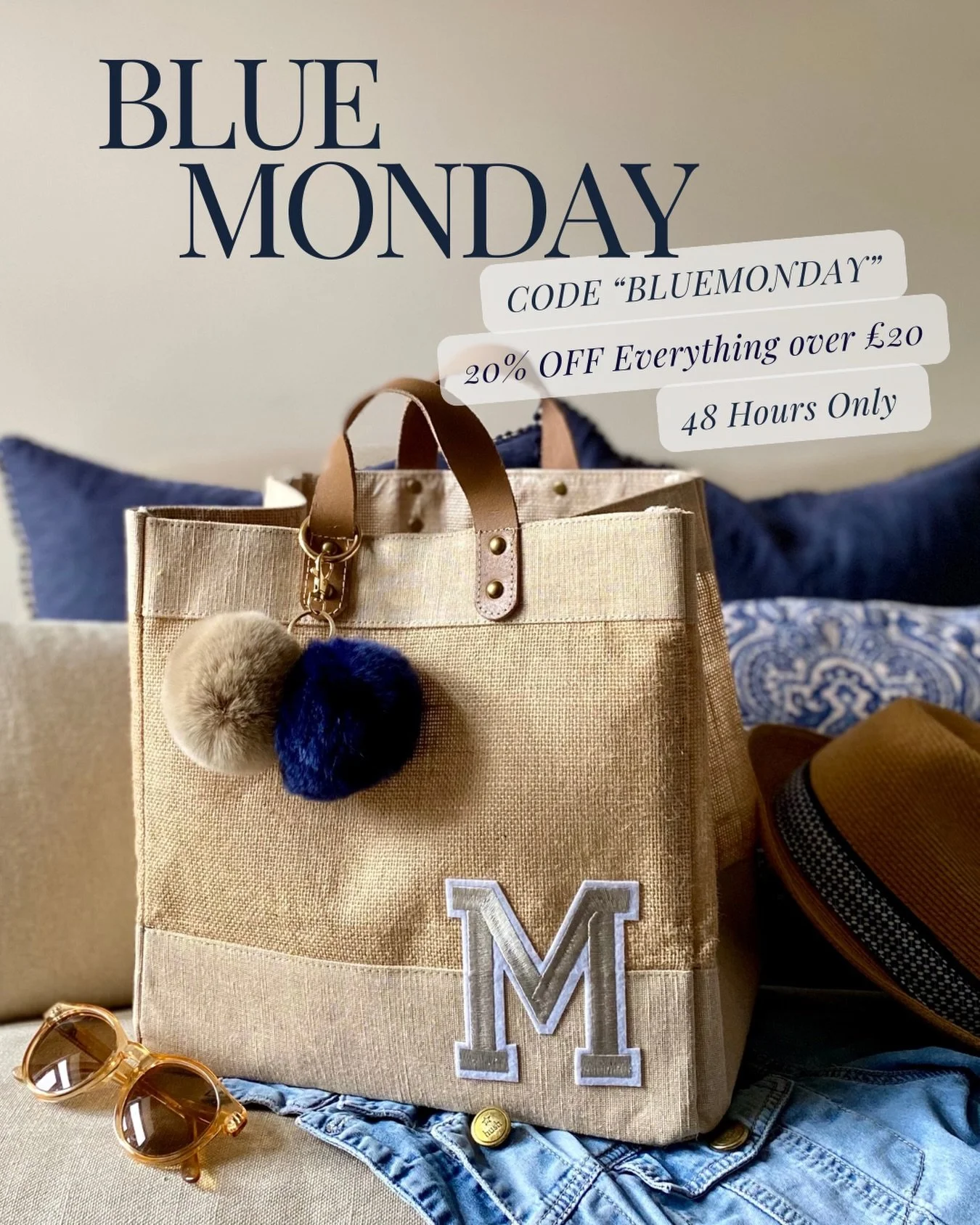 Blue Monday meets Only Blue 💙
And we&rsquo;re responding with 20% OFF for 48 HOURS only! On anything over &pound;20

Use the code BLUEMONDAY 

No gloom, just something lovely &amp; a little treat from me to you! 

Love Lizzie 💙💙💙