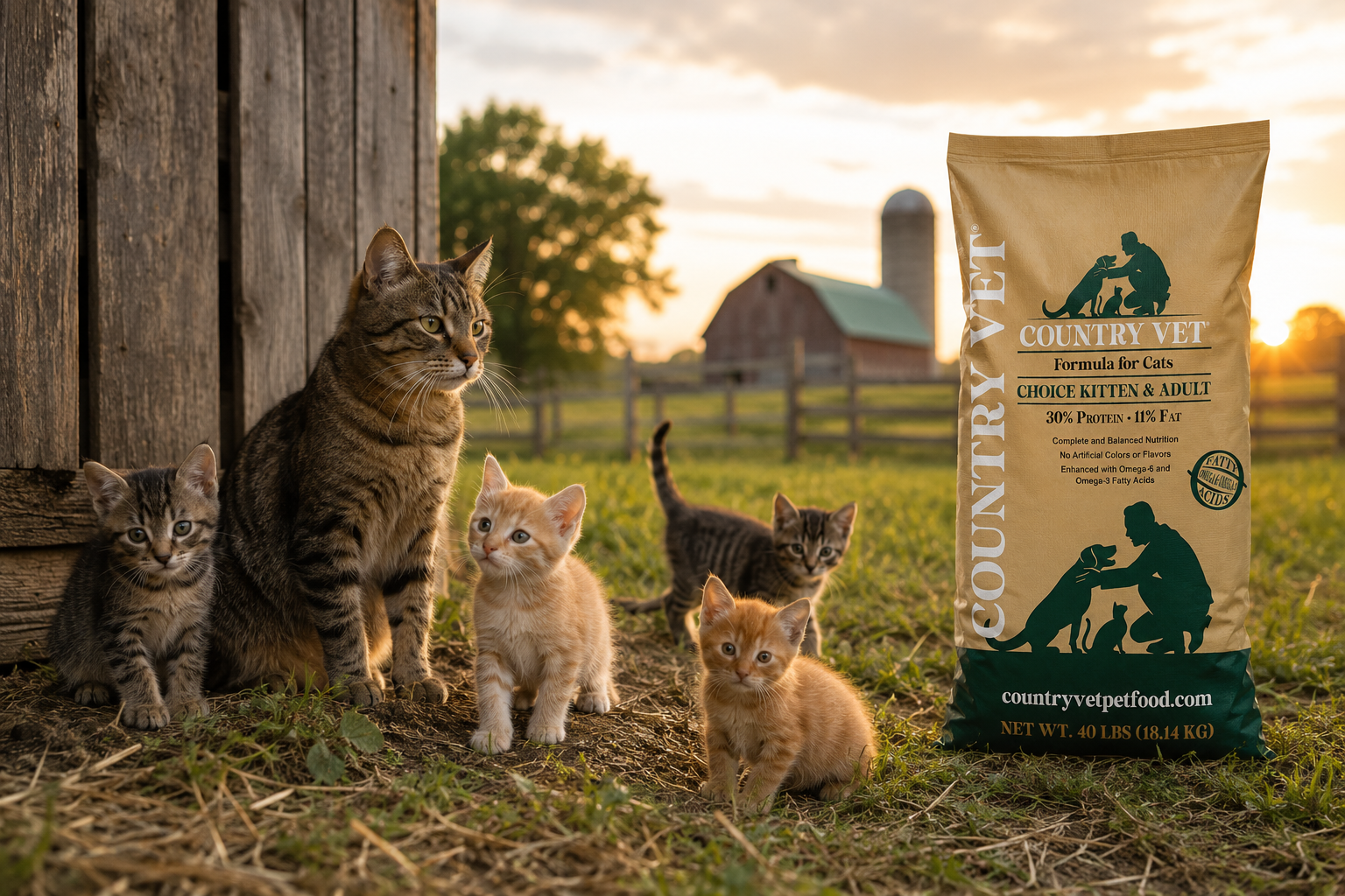 Cats and Kitten on a farm