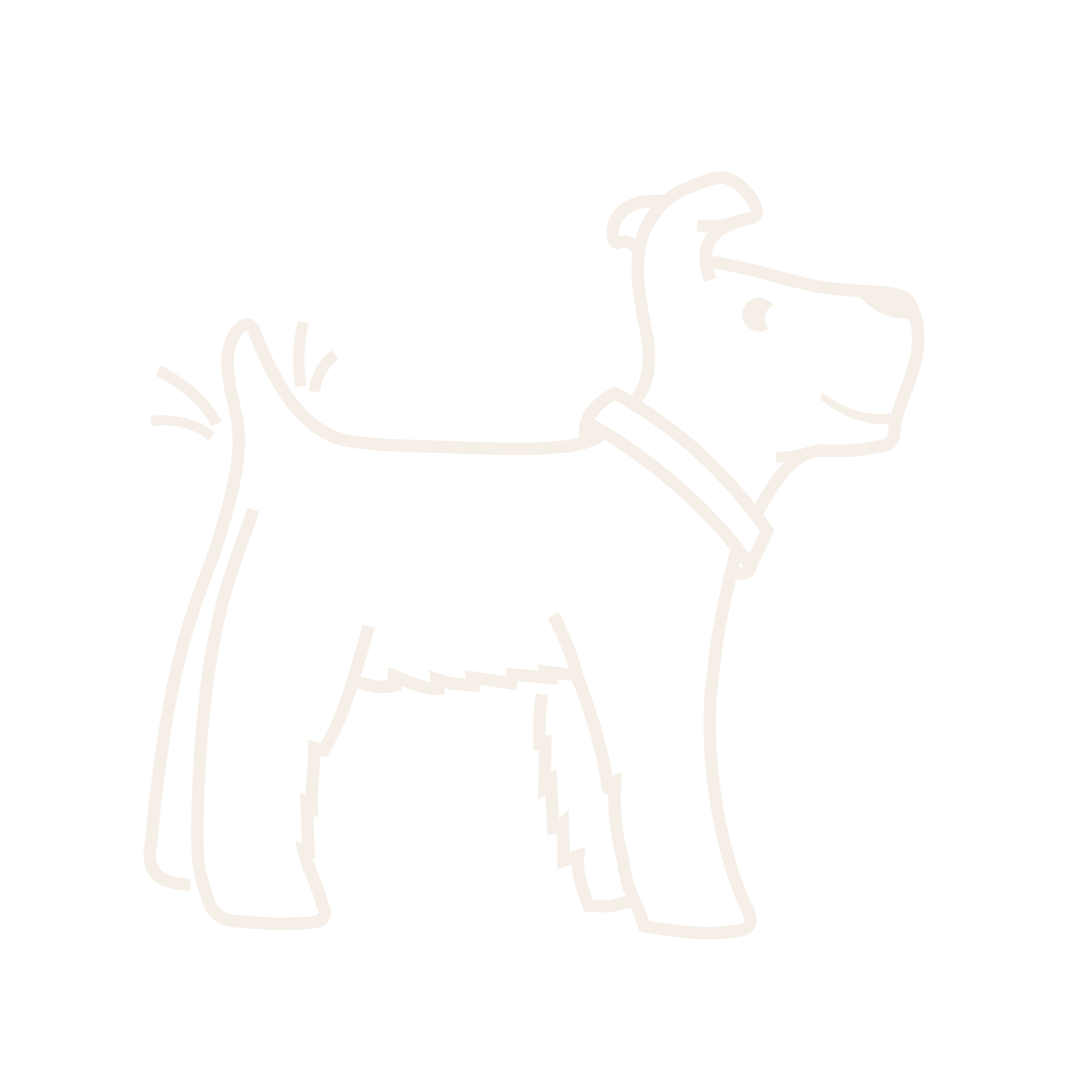 A line drawing of a dog with floppy ears, short tail, and overall cute appearance.