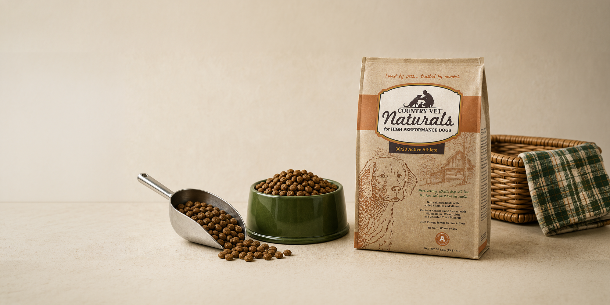 Country Vet Active bag with food.