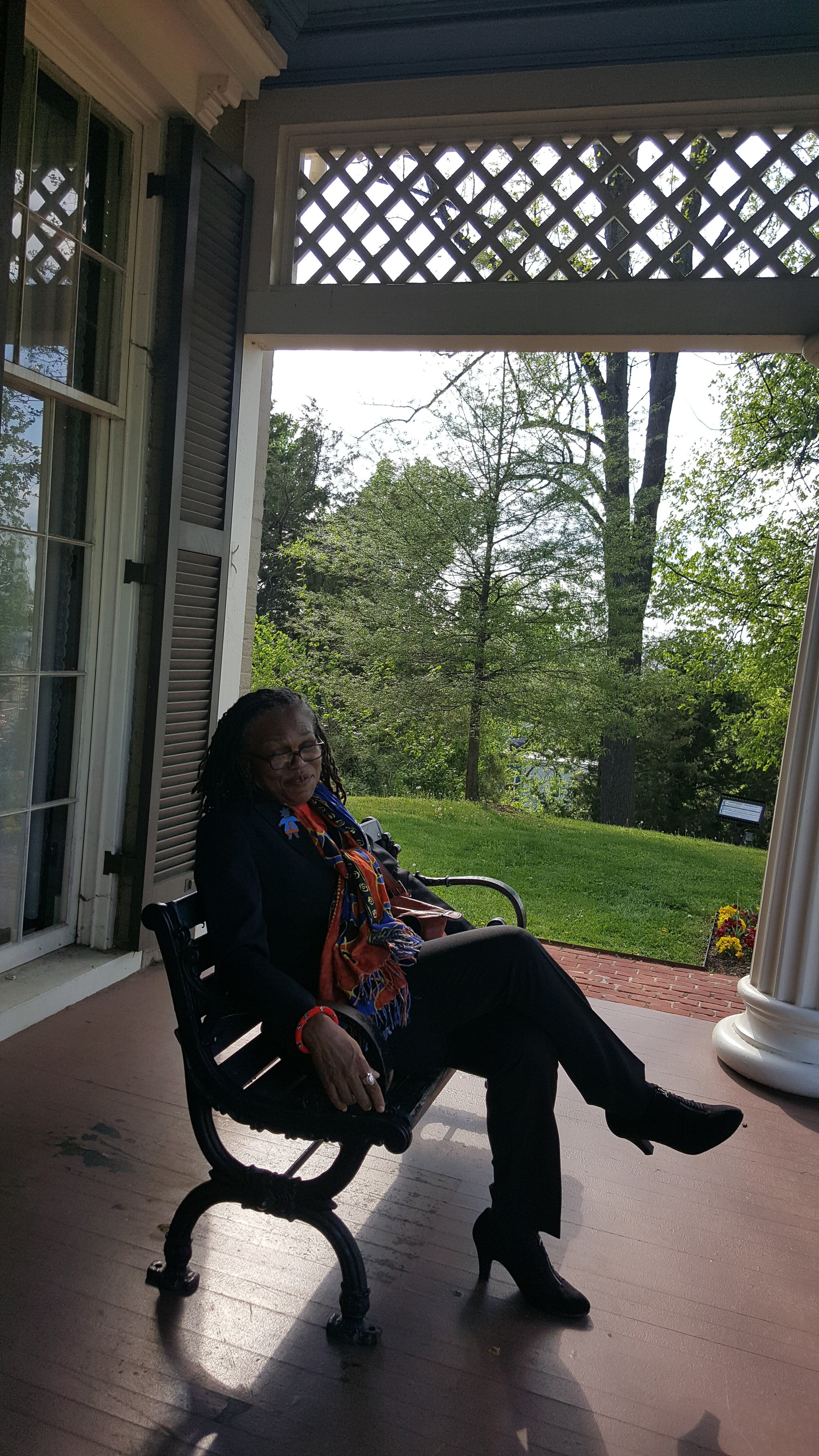 On the porch of Cedar Hill in DC Last home of Anna Murray Douglass and Frederick Douglass.jpg