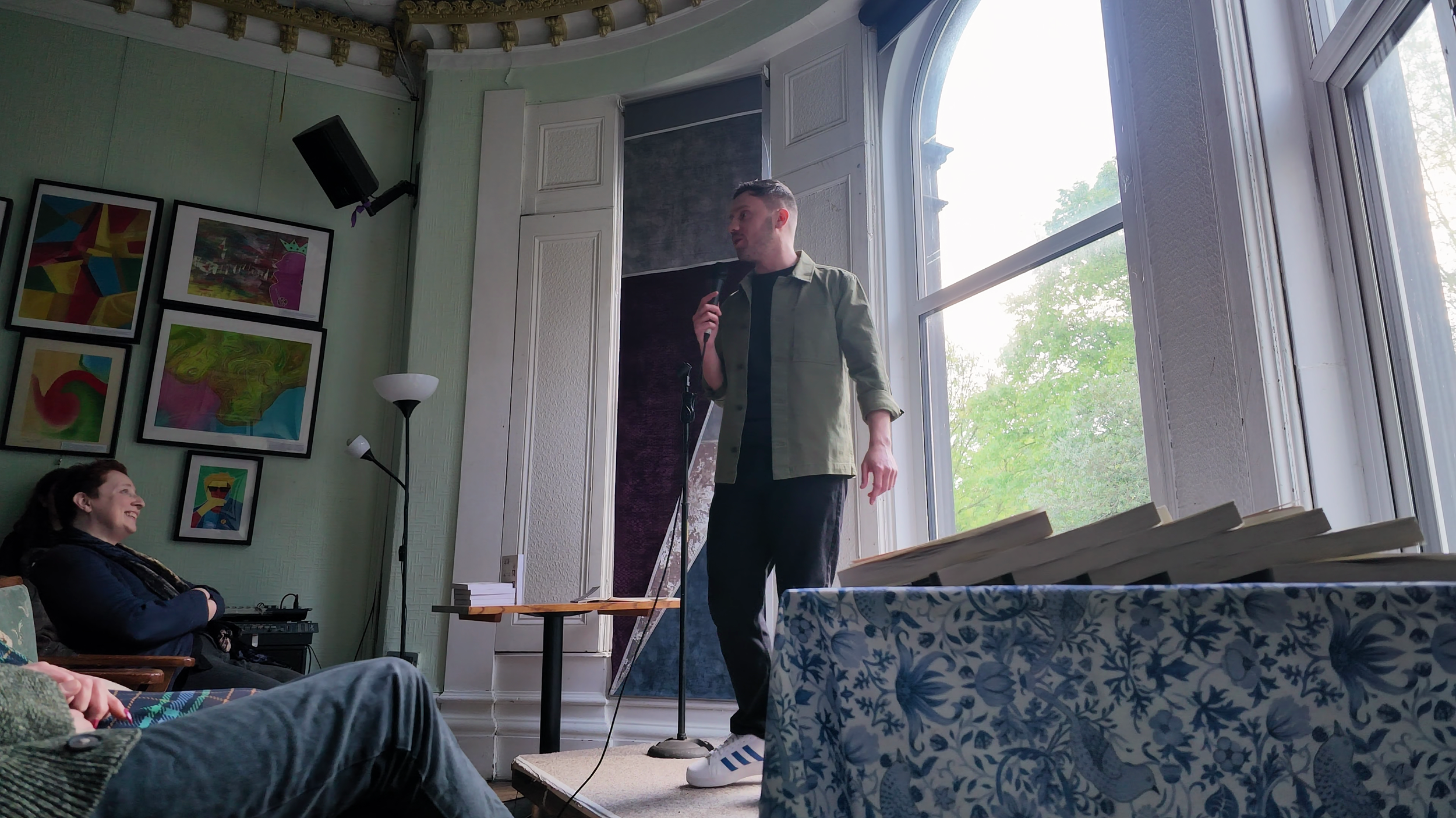 Dan M. Jones doing comedy at spoken word event