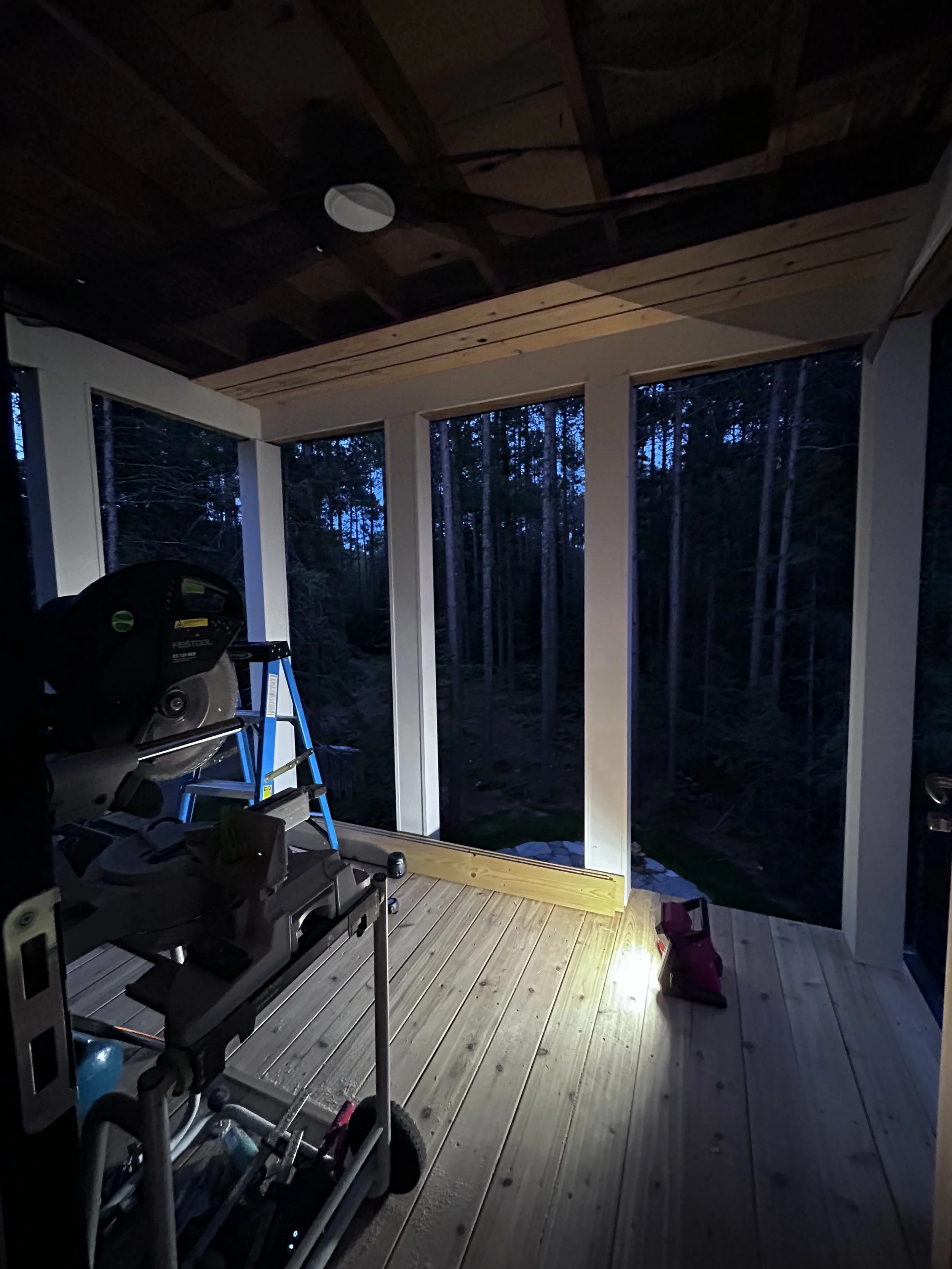 Working late to get the ceiling in