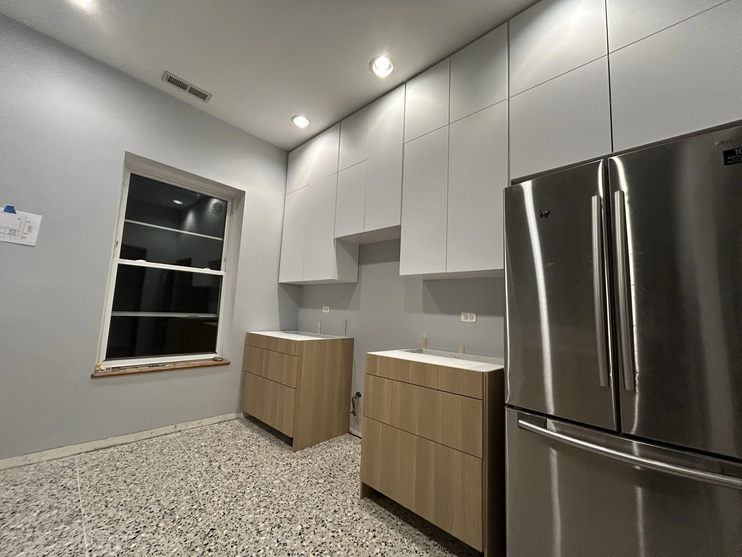 Most of the cabinets installed