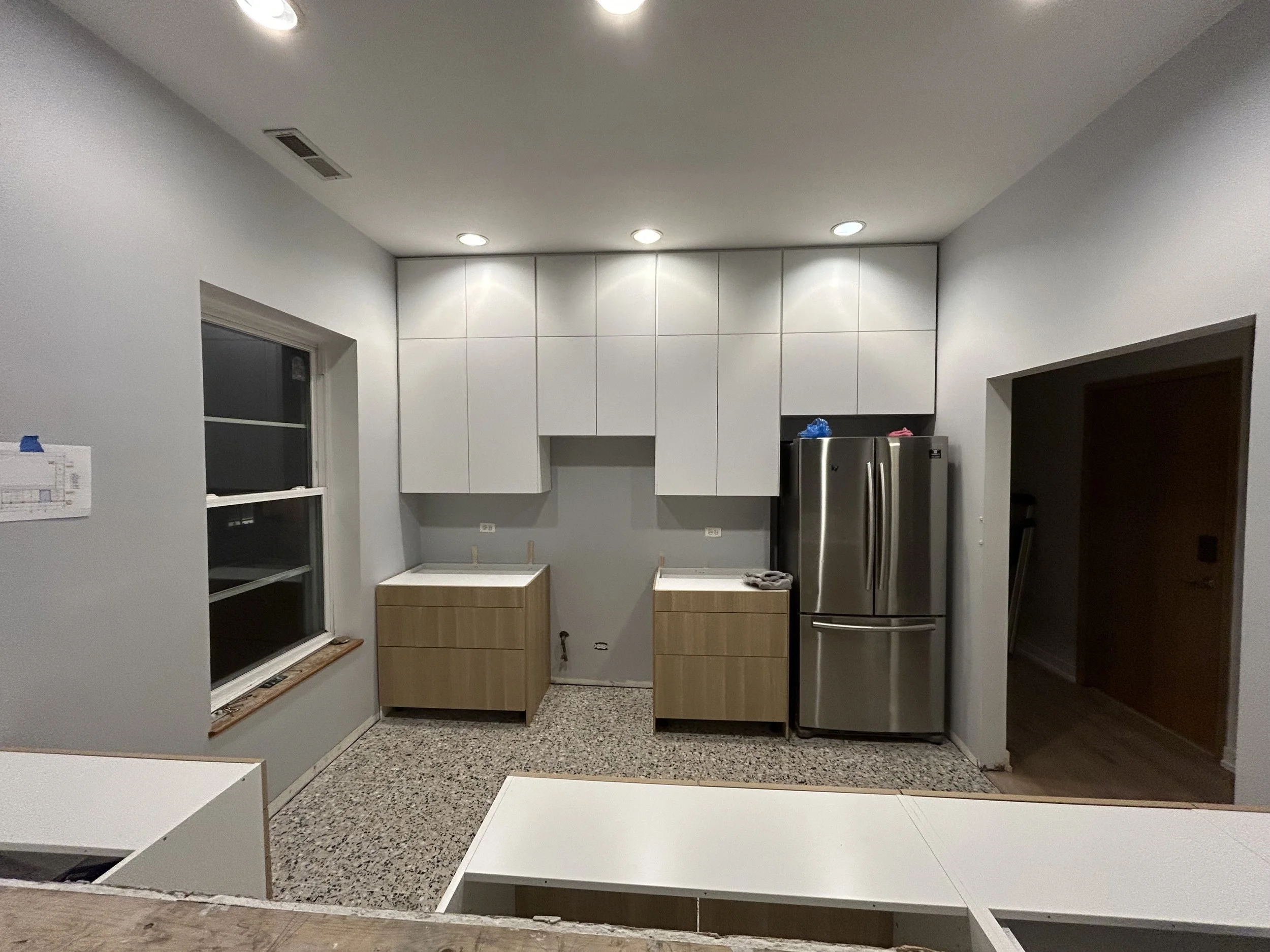 Most of the cabinets installed