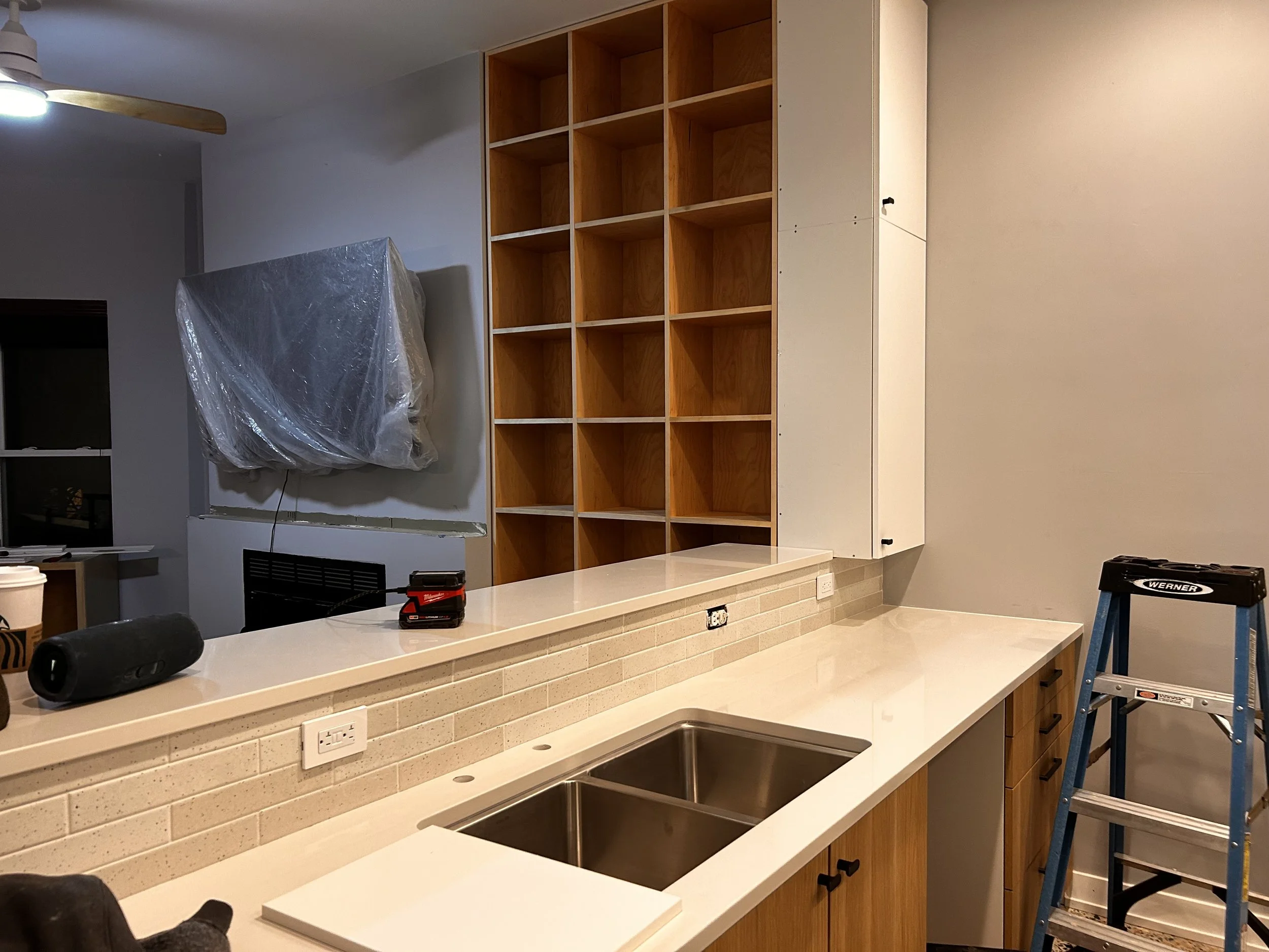 New home for vinyl - I had to remove, then reinstall, the fireplace mantel to get these in place