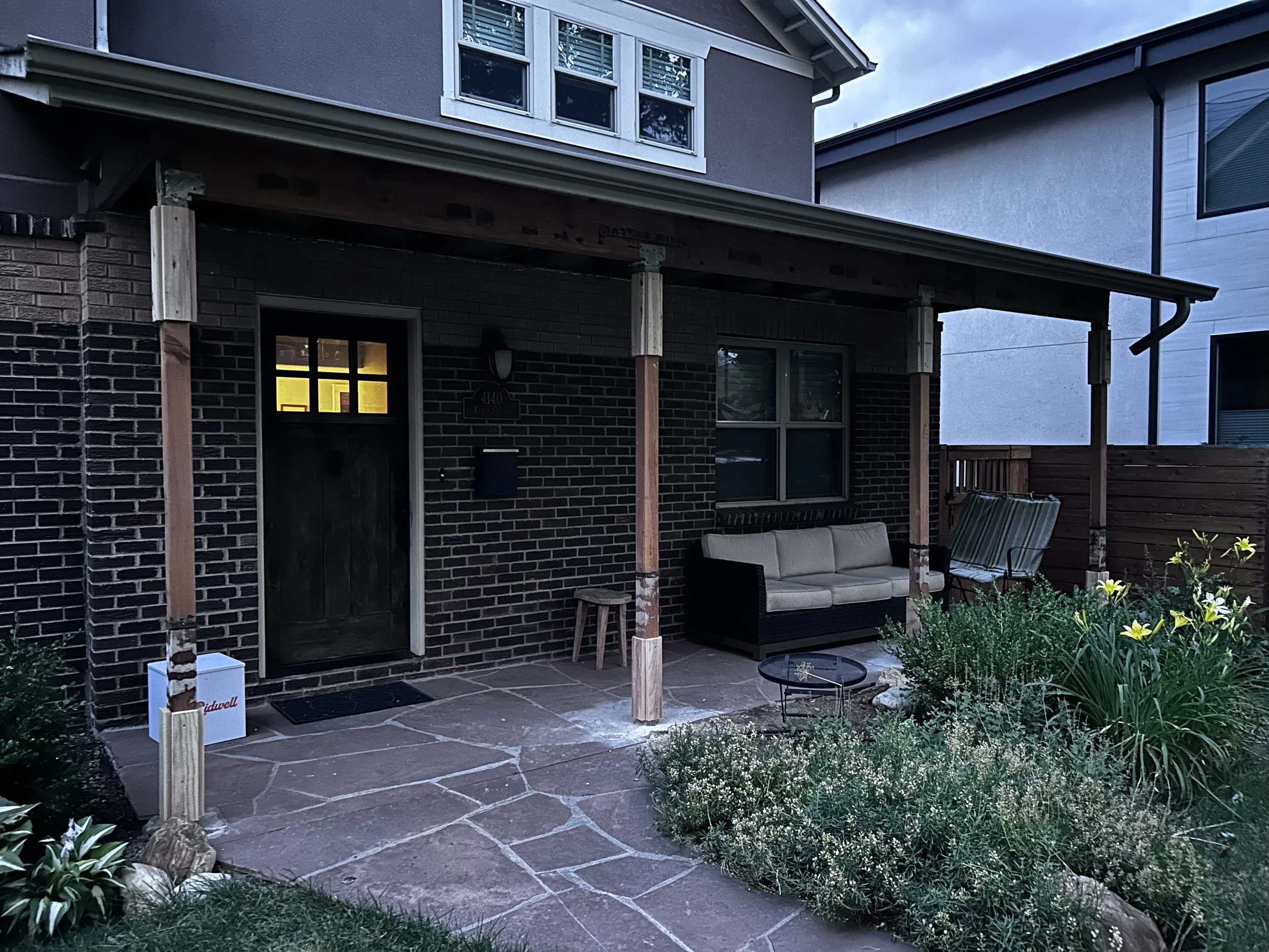 Old front columns ready for new wrapping