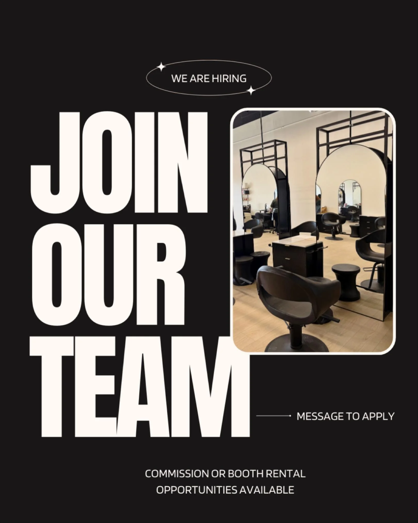 ✨ We&rsquo;re growing our team! ✨

Looking for driven experienced stylists who want a team atmosphere, steady support, and a salon where people actually enjoy working together! 

&bull; Booth rental or commission
&bull; Existing clientele preferred
&