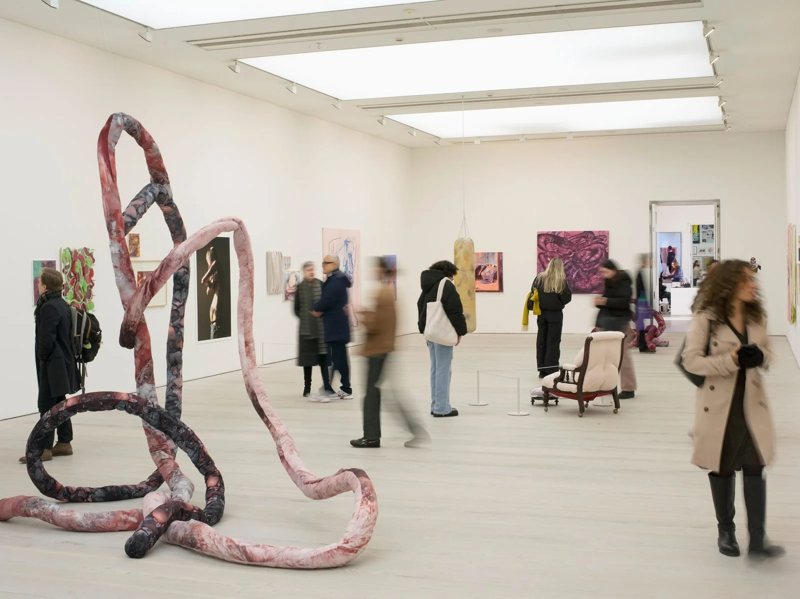 Installation view of Naomi Boiko-Stapleton’s paintings in The Way of All Flesh at Saatchi Gallery, London, 2024.