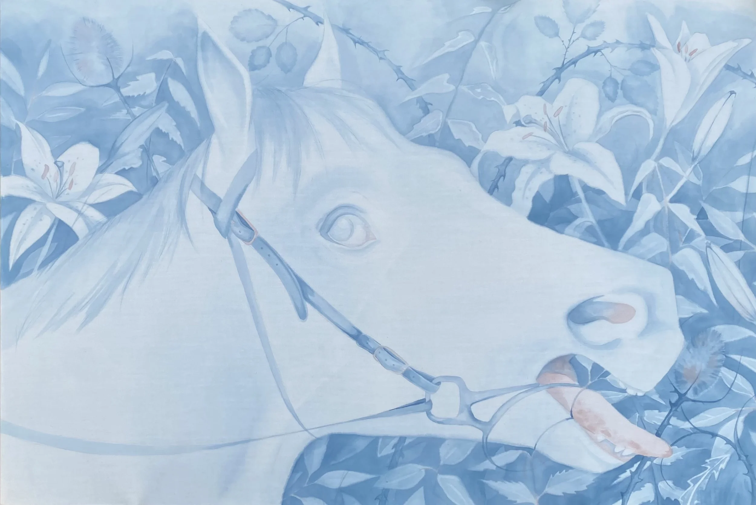 'Horses out of hell' watercolour on cotton, 61 x 91cm 