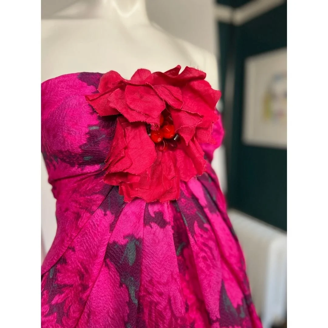 2010 Lanvin Alber Elbaz Silk Floral Printed Strapless Dress  Phlox