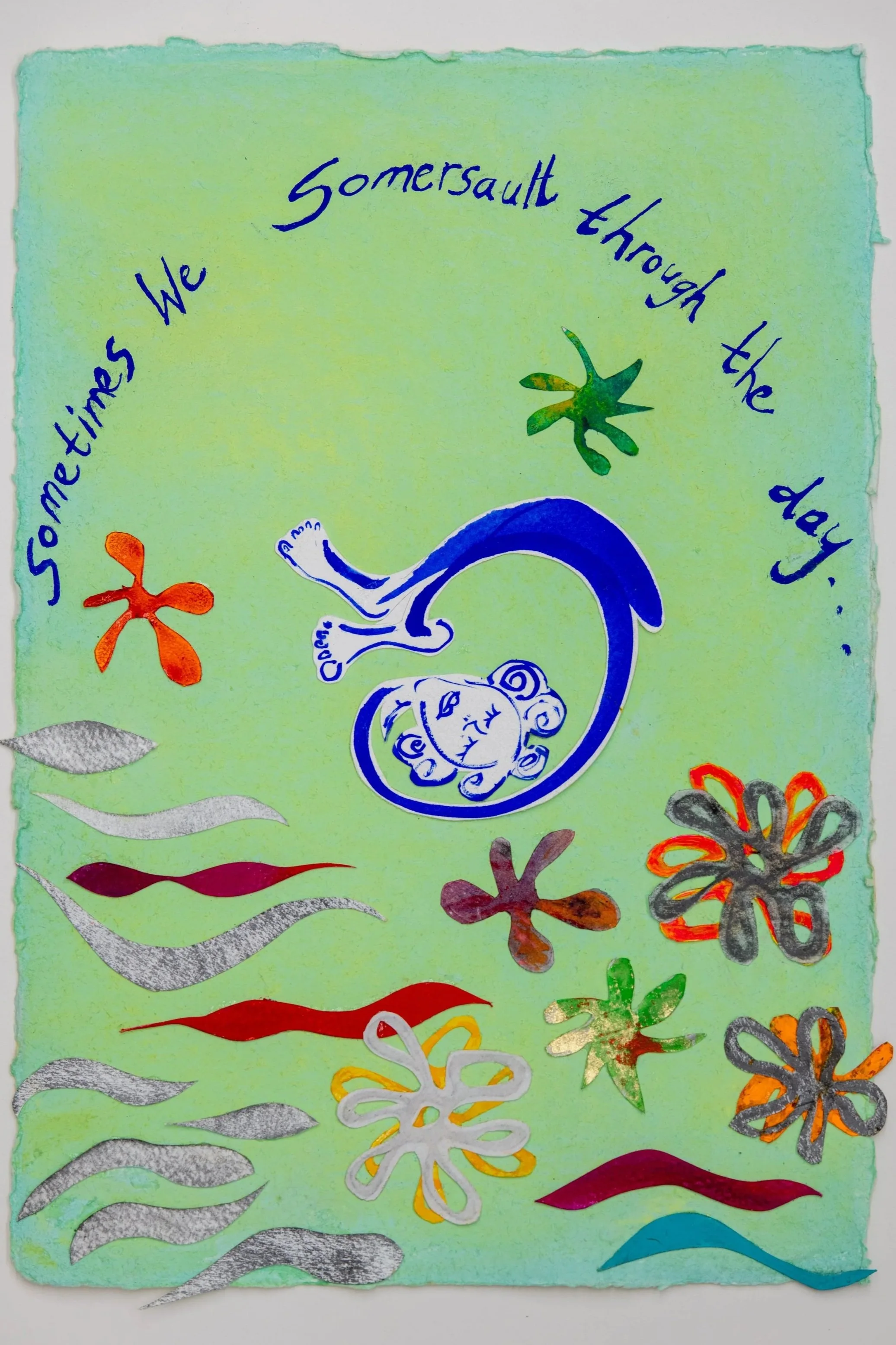 Sometimes We Somersault through the day…
Mixed media on paper pastel, graphite, gouache, collage
30.5 cm x 22 cm
2025
