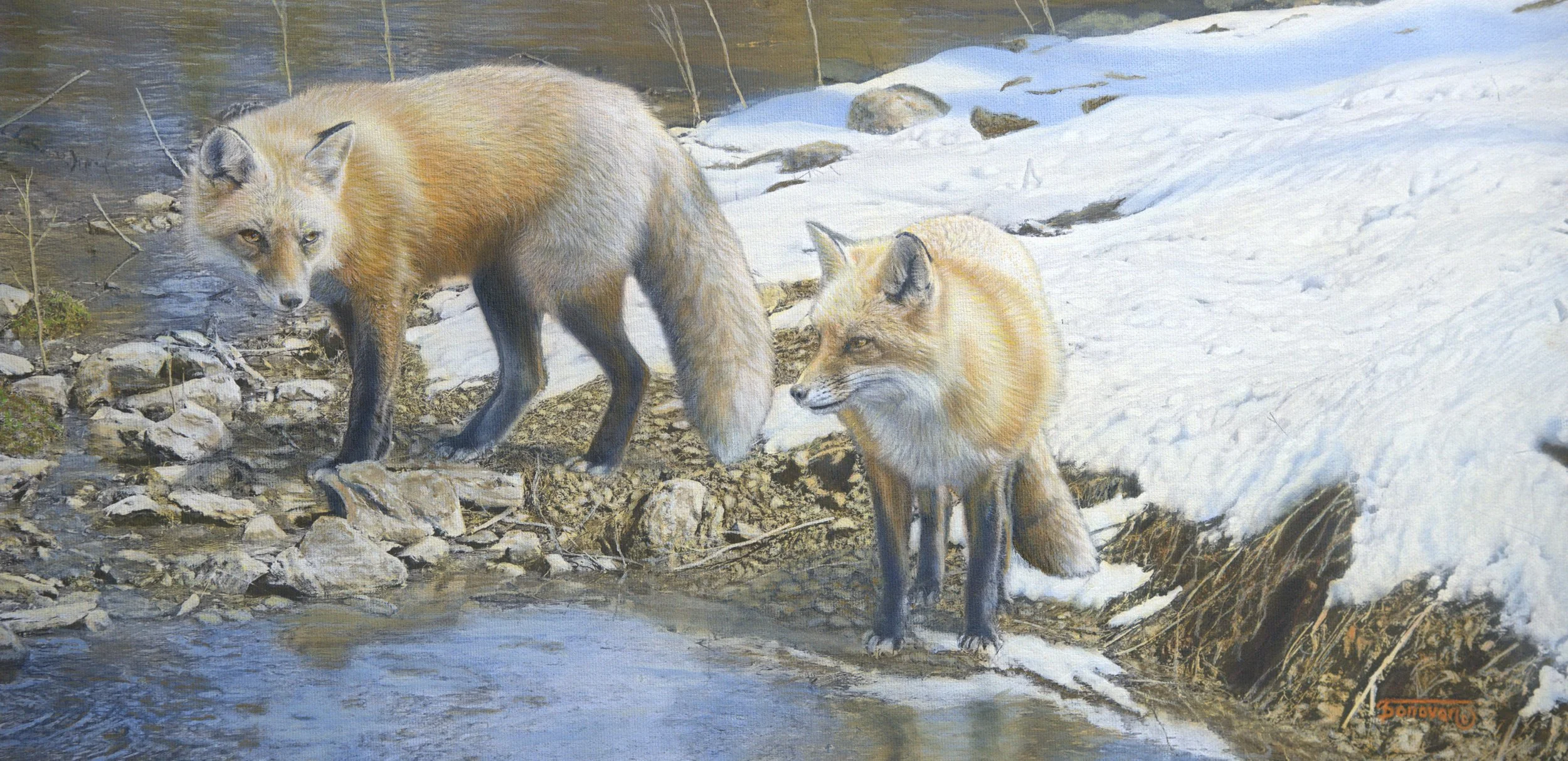 "Waters Edge Encounter" / 10x20 / Egg Tempera & Acrylic