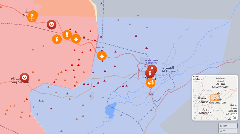 Close up of recent military action west of Ma’rib Source: https://yemen.liveuamap.com/ 23/06/2021