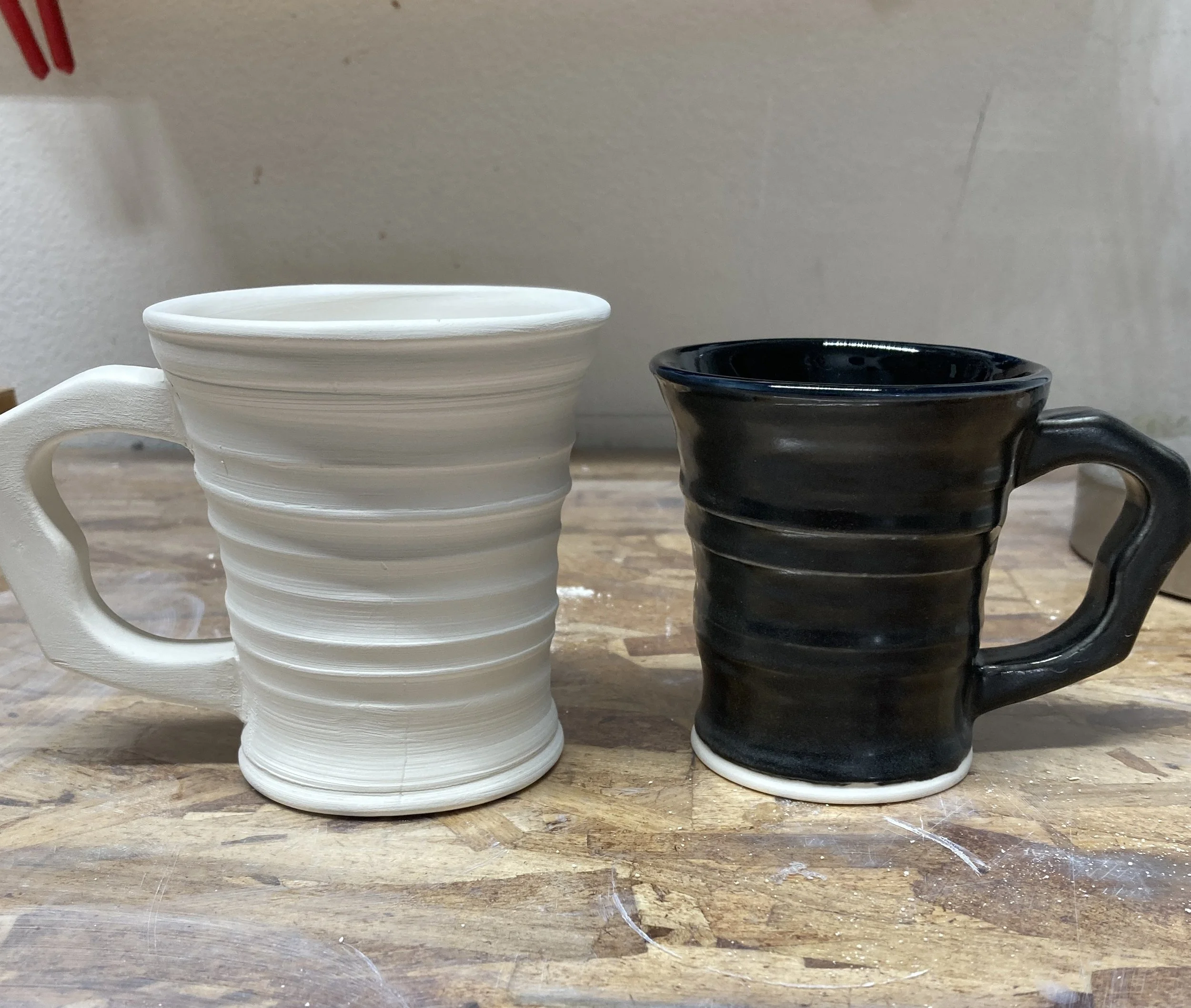 Greenware and final cup. Porcelain shrinks a lot!