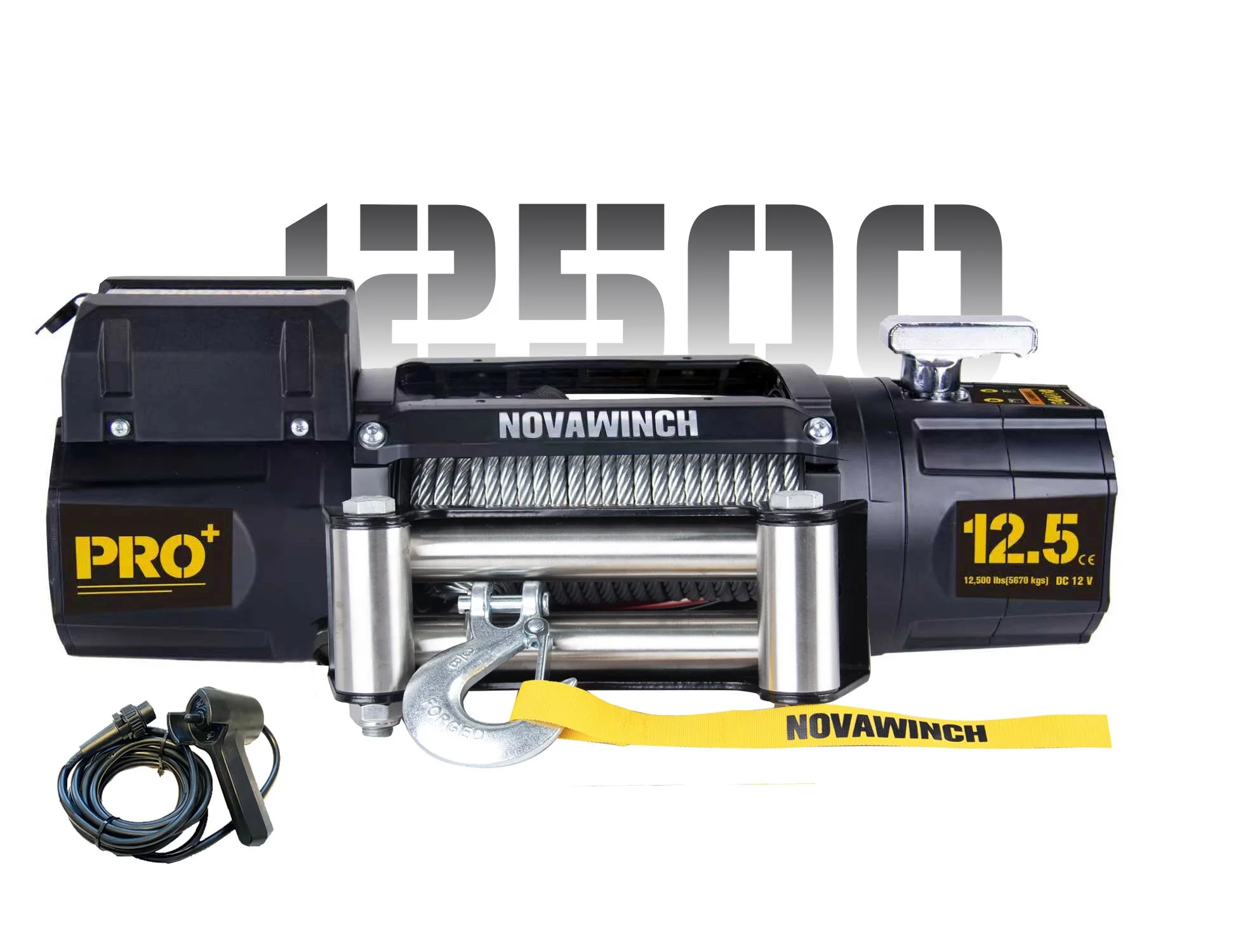 Novawinch 12,500 PRO PLUS Winch, 85' of Wire Cable, 12v, Faster line speed