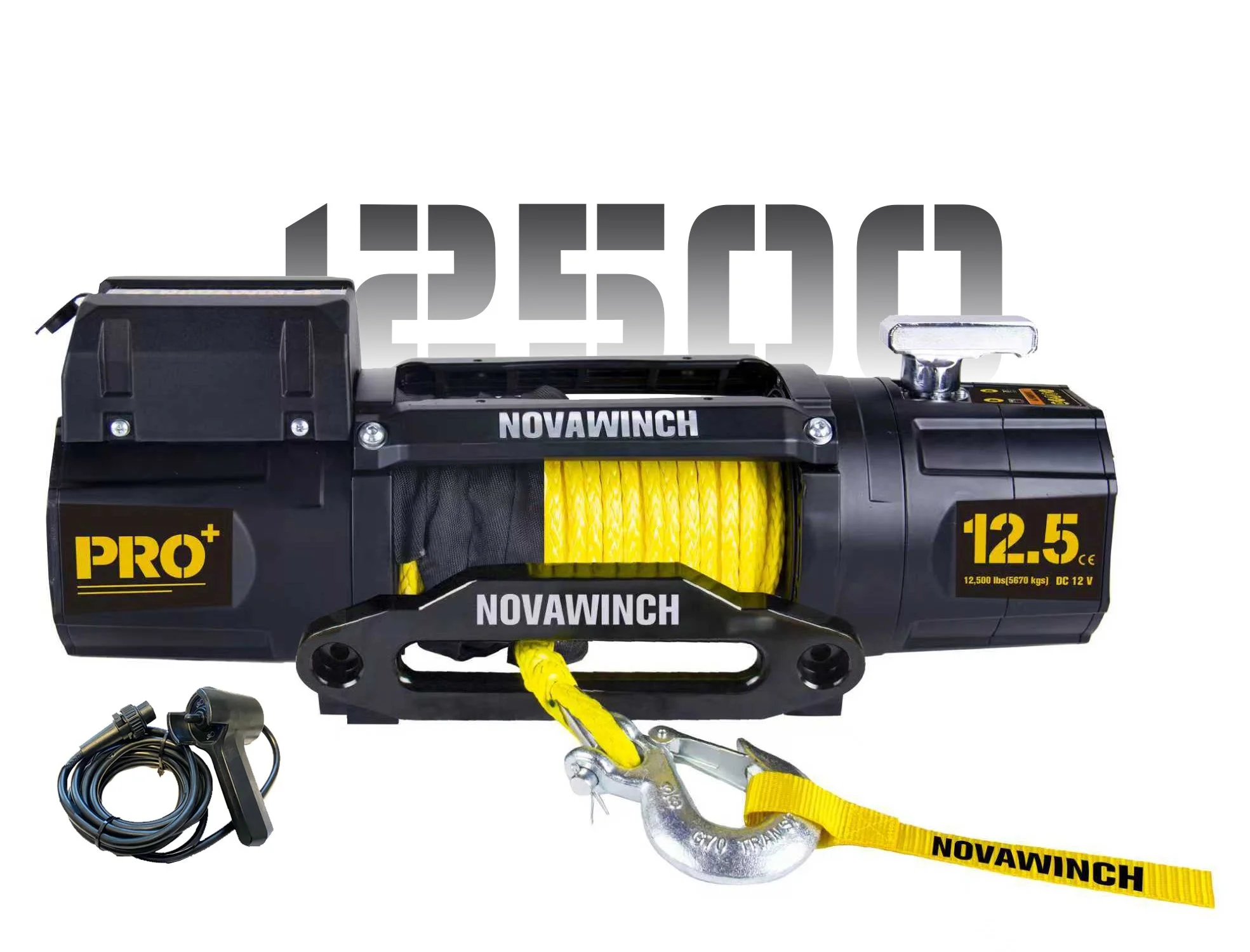 Novawinch 12,500 PRO PLUS Winch, 85' of Synthetic Rope, 12v, Faster line speed