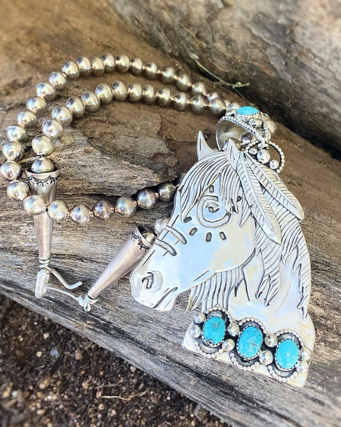 ネックレス・ペンダント Horse Turquoise Pendant Necklace #6763 Sterling Silver and Turquoise Navajo Horse Head Pendant — CR