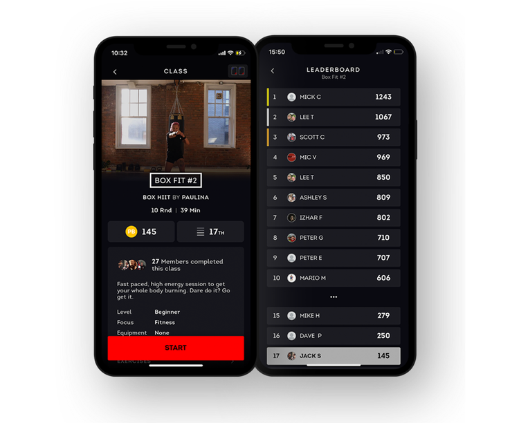 The Corner app showing a live class leaderboard