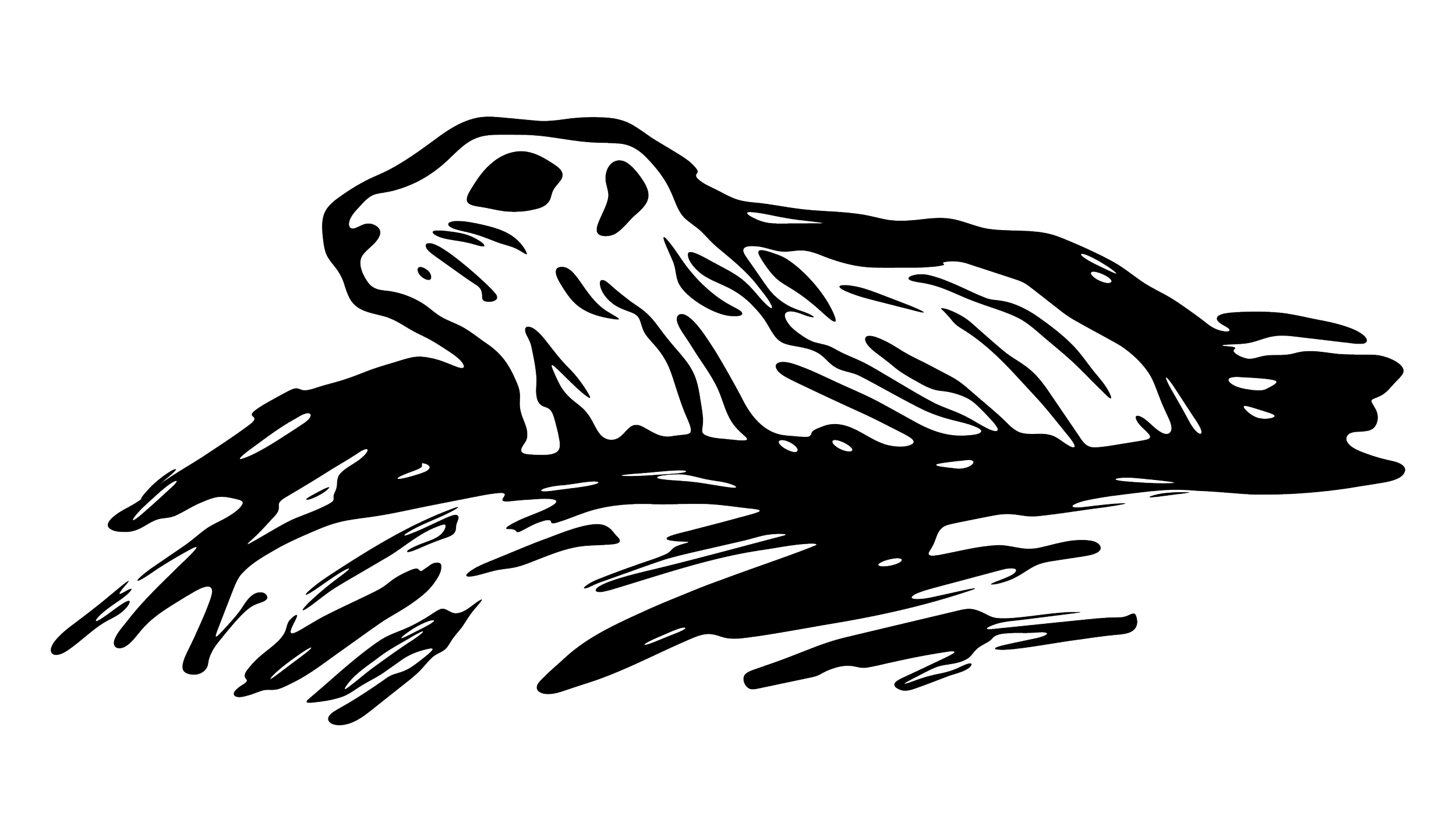 Outline drawing of a mountain peak rising above layered terrain.