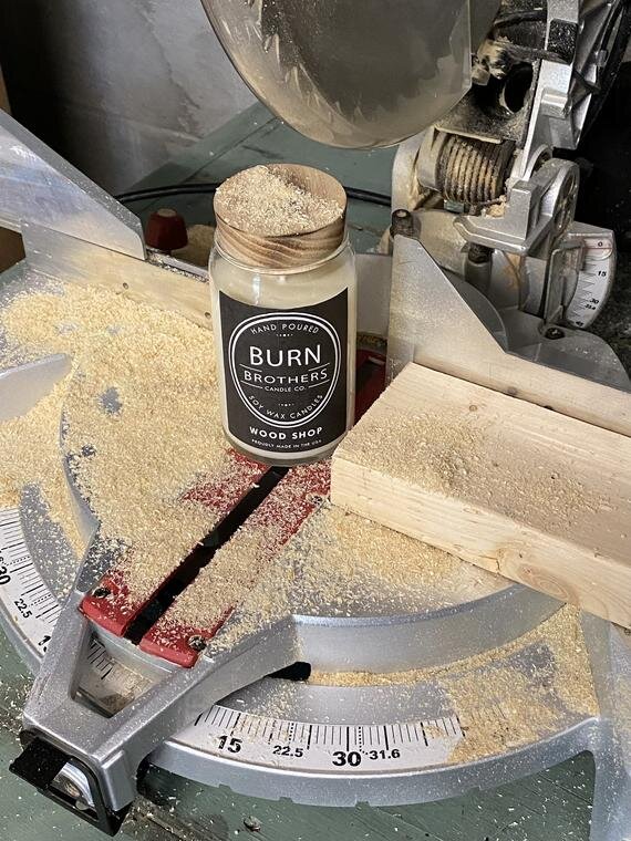 wood-shop-soy-wax-candle-burn-brothers-2x4-lumber-hammer-saw-table