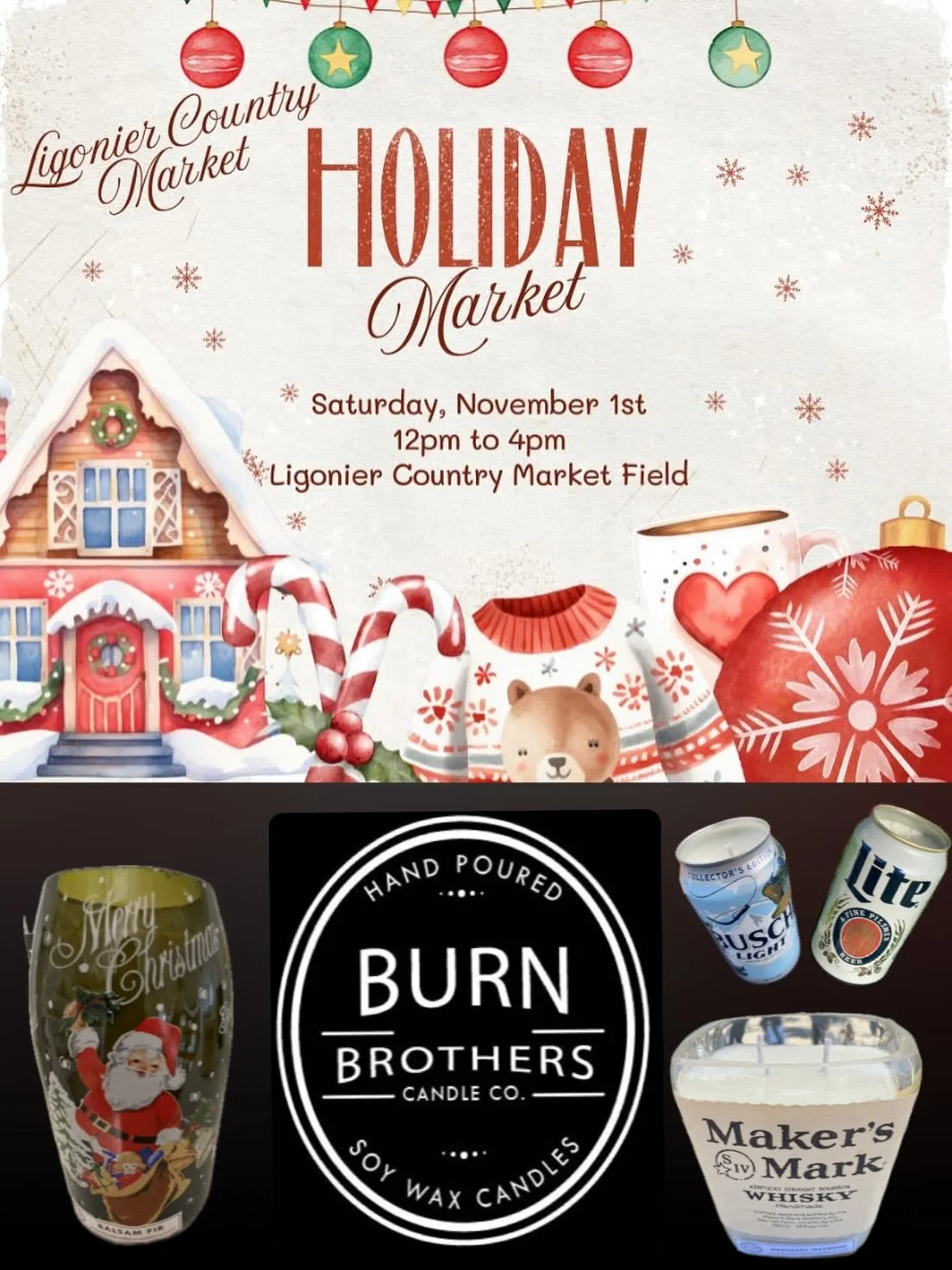 Come see us and all the great vendors this Saturday @ligoniercountrymarket Holiday Market from 12-4. Come get all your Christmas gifts and stocking stuffers. 🎅 🎄 🎁