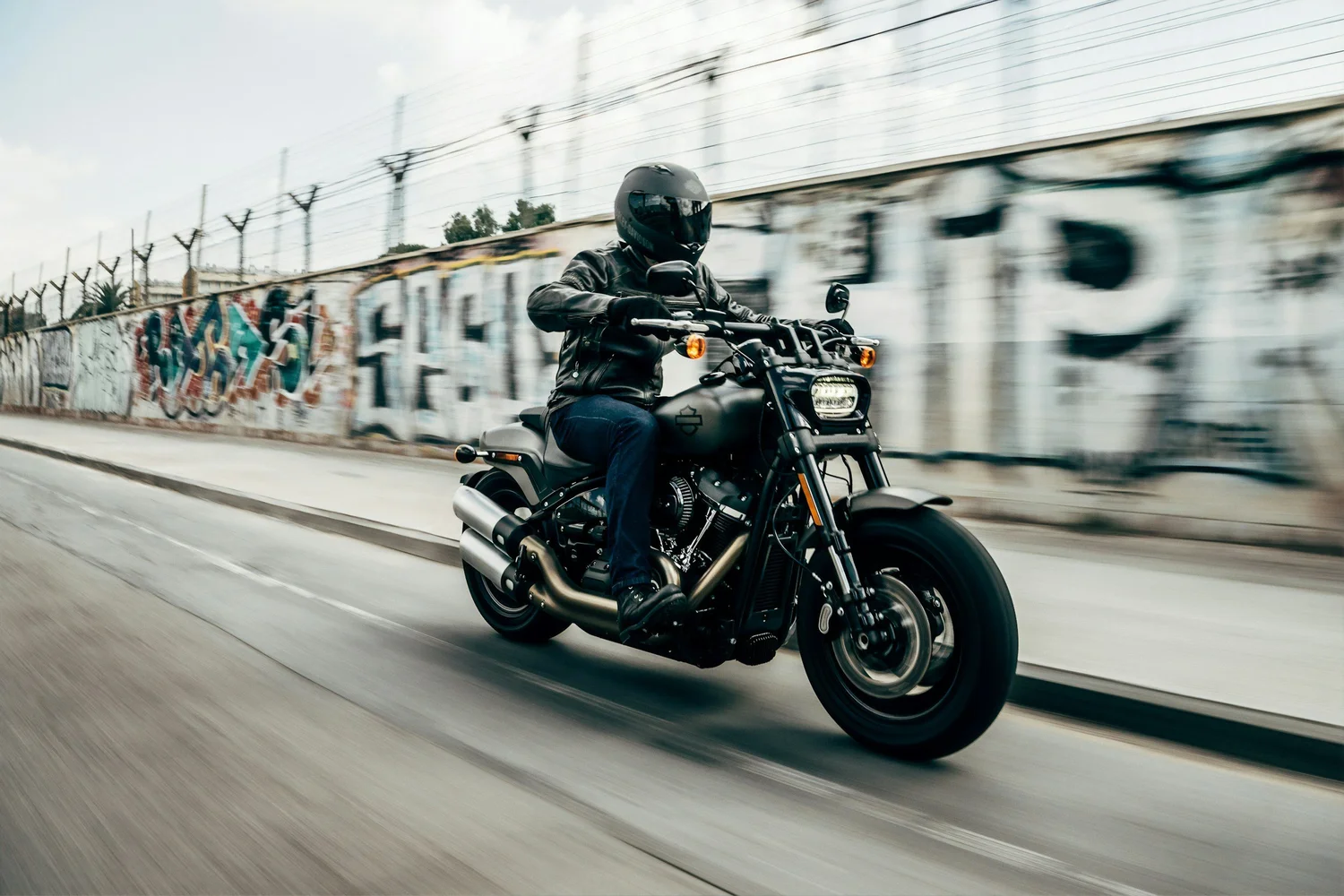 Motorcycle rider on a city street