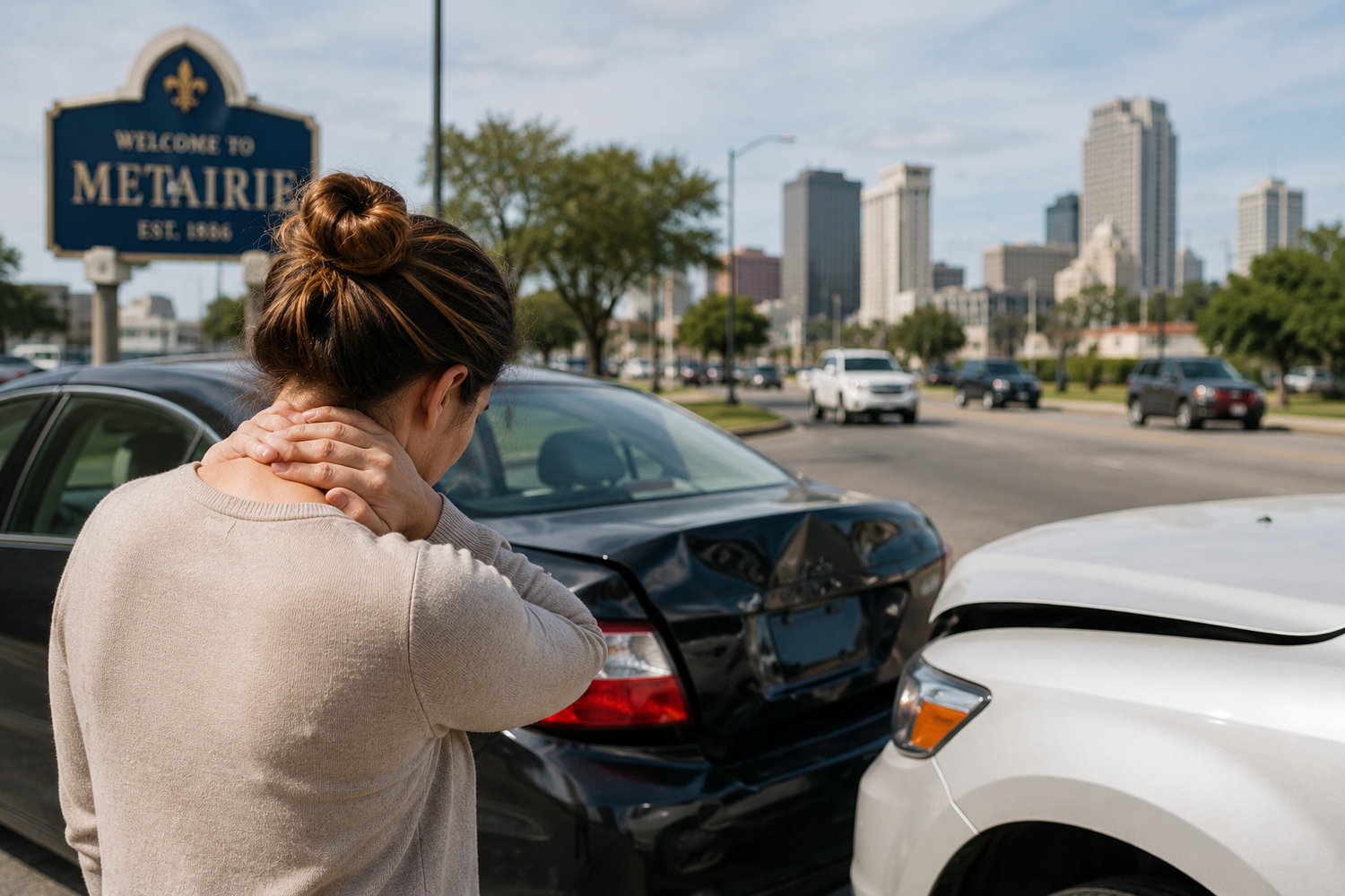 Person experiencing neck pain after a car accident