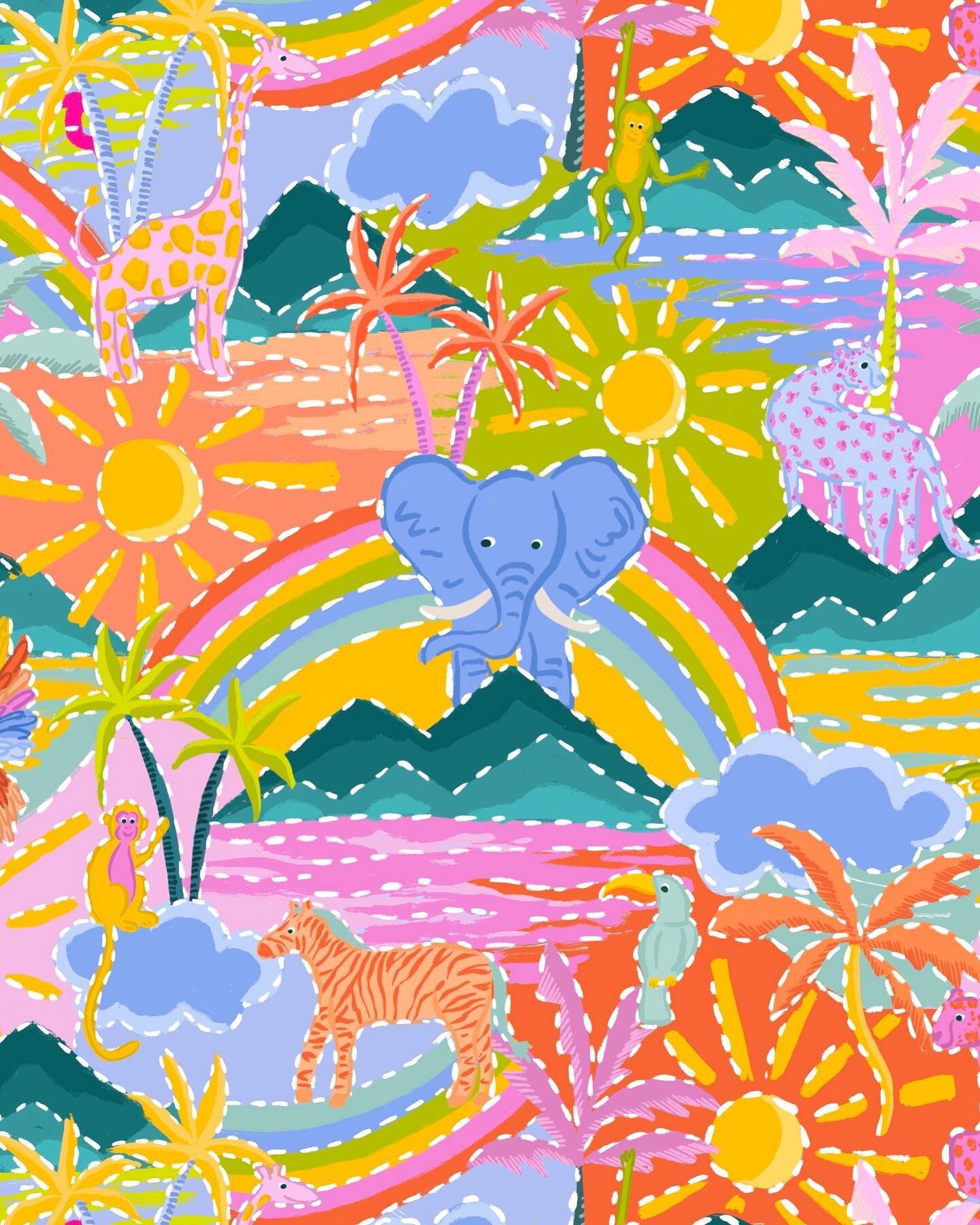 Let&rsquo;s go on a tropical safari, kids edition! 

I spy elephants, cheetahs, giraffes, monkeys and zebras oh my!

#safariprint #kidspattern #artforlicense #colorfulpattern #safaripattern #kidsclothingboutique