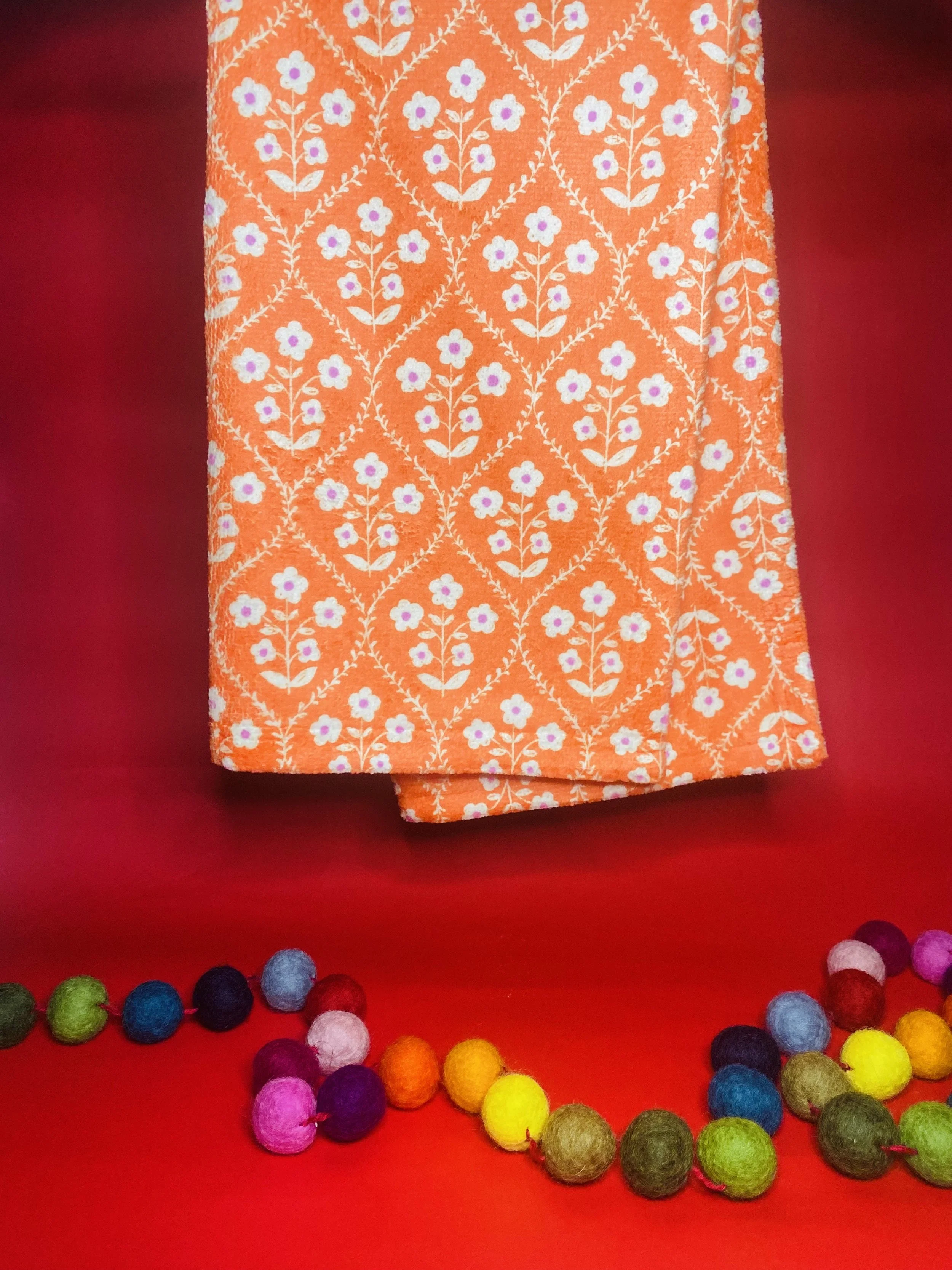 Bright Coral Red Floral Hand Towel.jpg