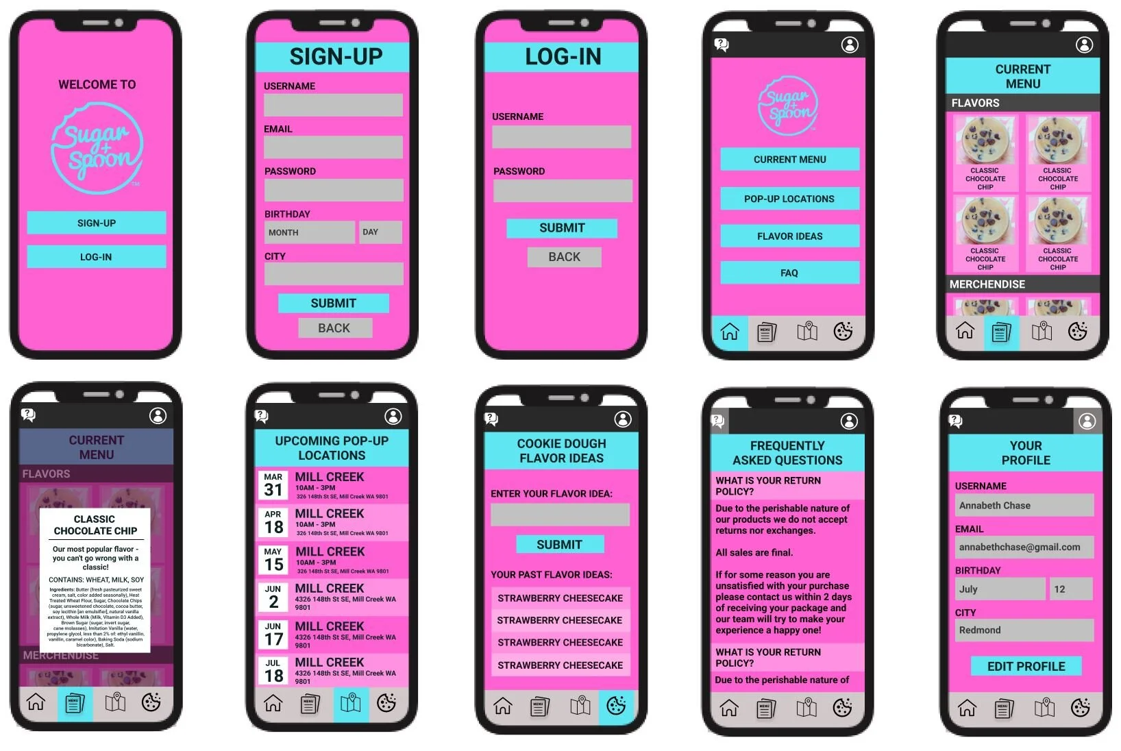 Sugar + Spoon App Final UI