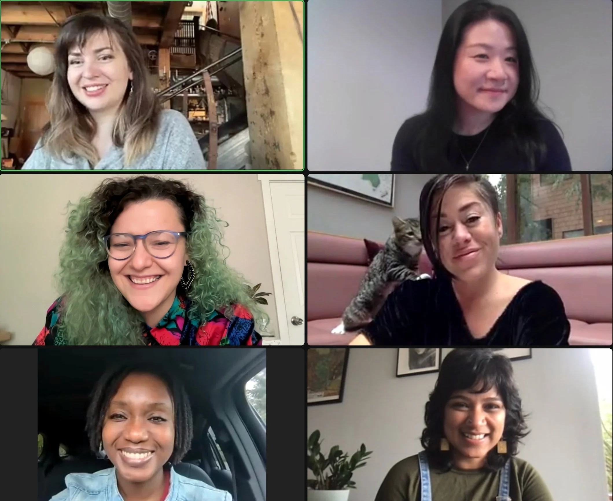 a zoom screen shot of six womxn