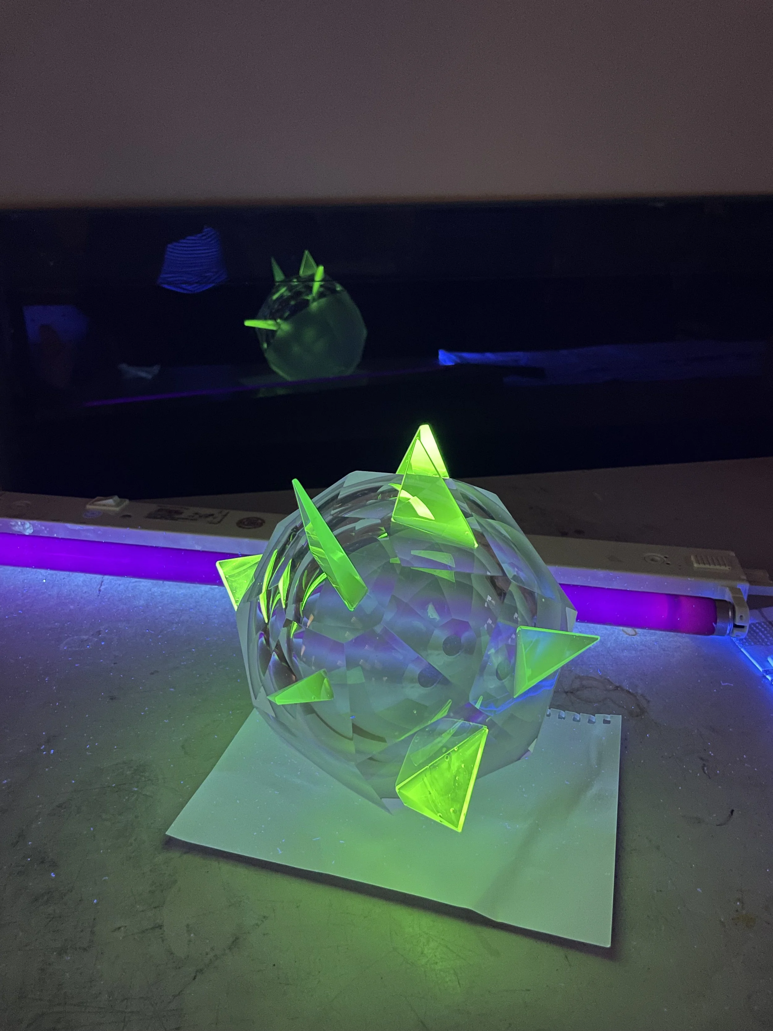 SHAPES by Karin Barr
Image 1 of 2
30 x 30 x 30 cm
Not for sale
This work is the result of attending a glass cold-work  class in Germany tutored by a Master from the Czech Republic.
My artistic journey began many years ago as a stone carver. Driven