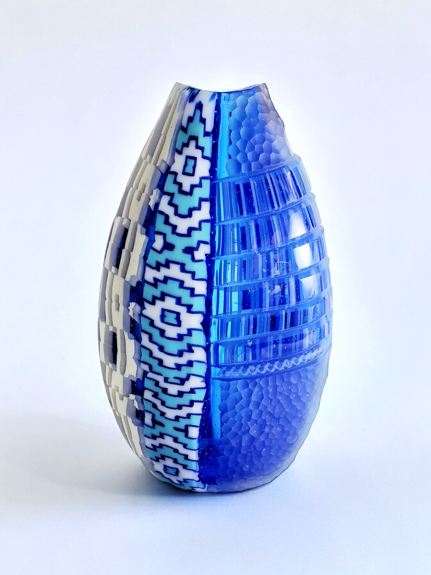 Exploration of Light, Pattern and Texture by Heather Kremen
Image 1 of 2
15.5 x 25.5 x 7.5 cm
For sale:  $4000 - contact Heather directly at contact@amokuraglass.com.
Fused, blown and coldworked Bullseye glass.  Not everything in life works out at f