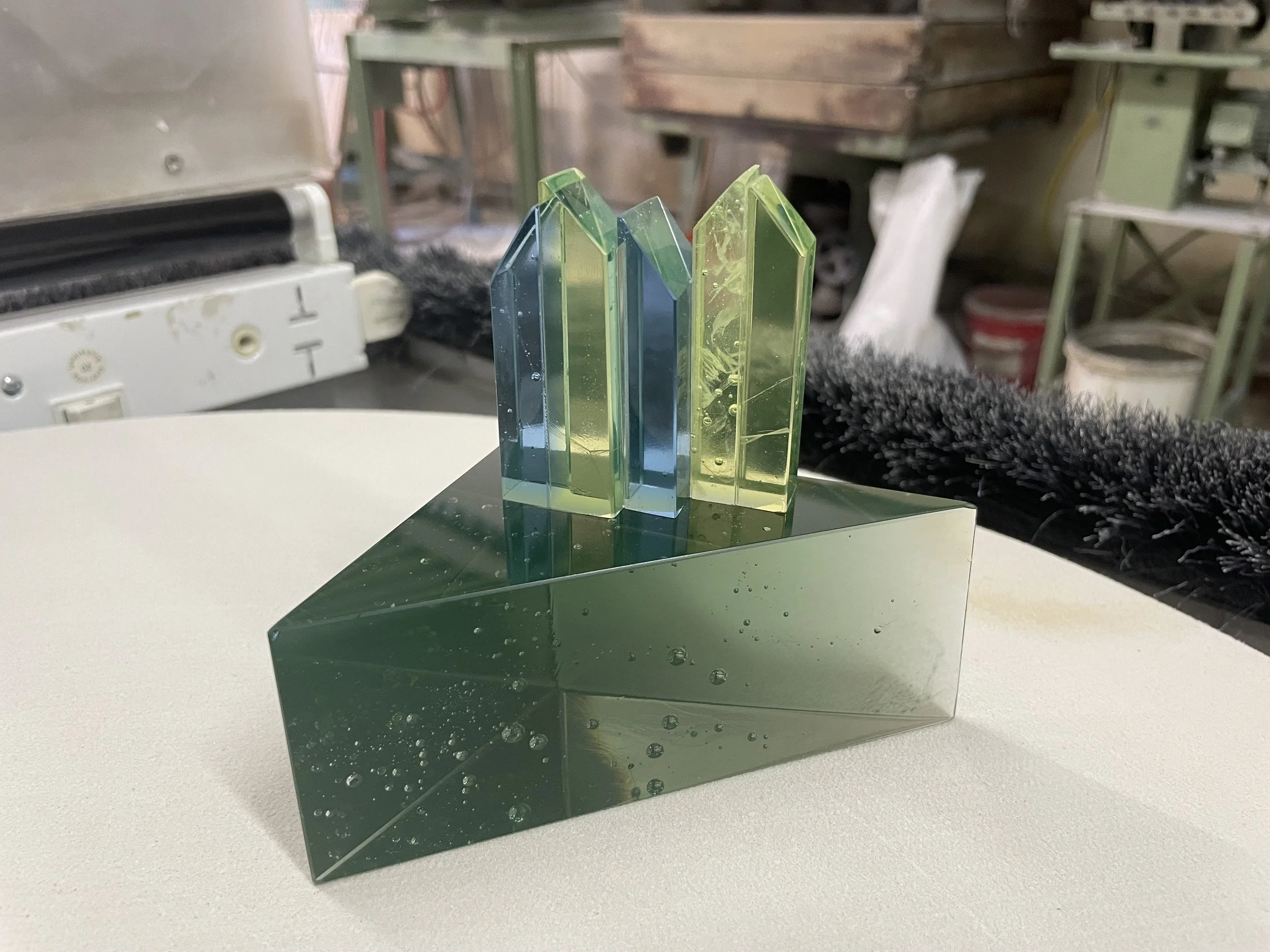 Living Spaces by Karin Barr
Image 2 of 2
15 x 10 x 10 cm
Not for sale
This work is the result of attending a glass cold-work  class in Germany tutored by a Master from the Czech Republic.
My artistic journey began many years ago as a stone carver.