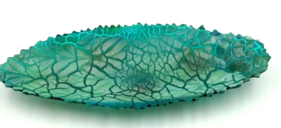 Green Frost Bowl by Linde Rose
28 cm x 11 cm x 3 cm
This reminds me of the ice cracking on a deep aqua pond.
For sale:  $130 - contact Linde directly for sales at linderose@hearttalk.nz
I have been dabbling in glass making for many years and have d