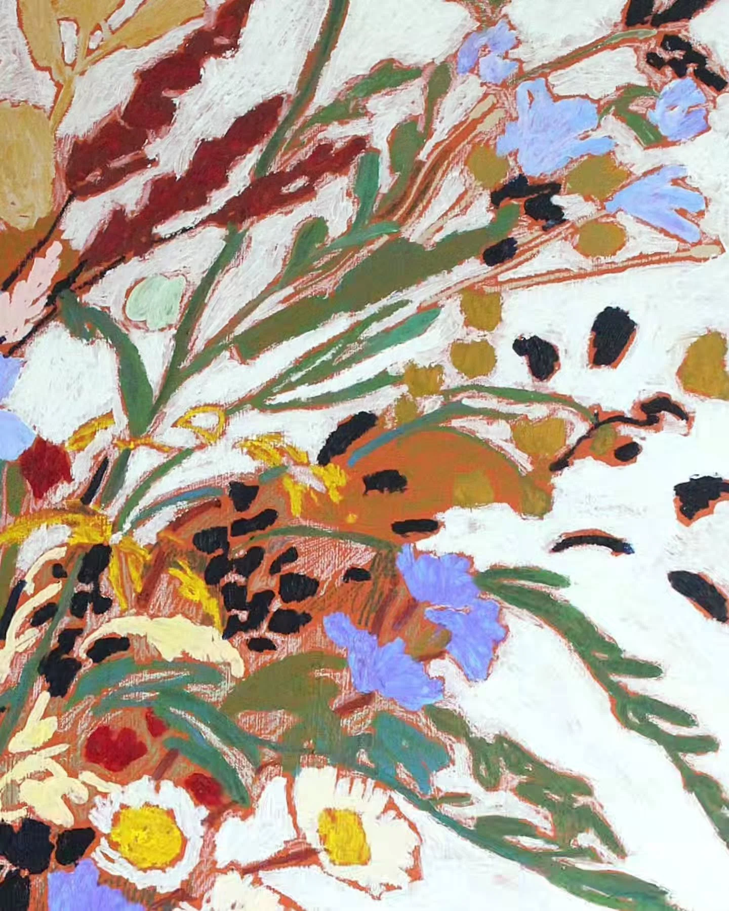 Details from Cornflowers No.3, part of my solo exhibition 'Land and Light' now showing @silsoncontemporary 

Oil sticks on wood 
30 x 30&quot; 
Available now

#soloshow #oillandscape #botanicalpaintings #artgalleryuk #oilflorals