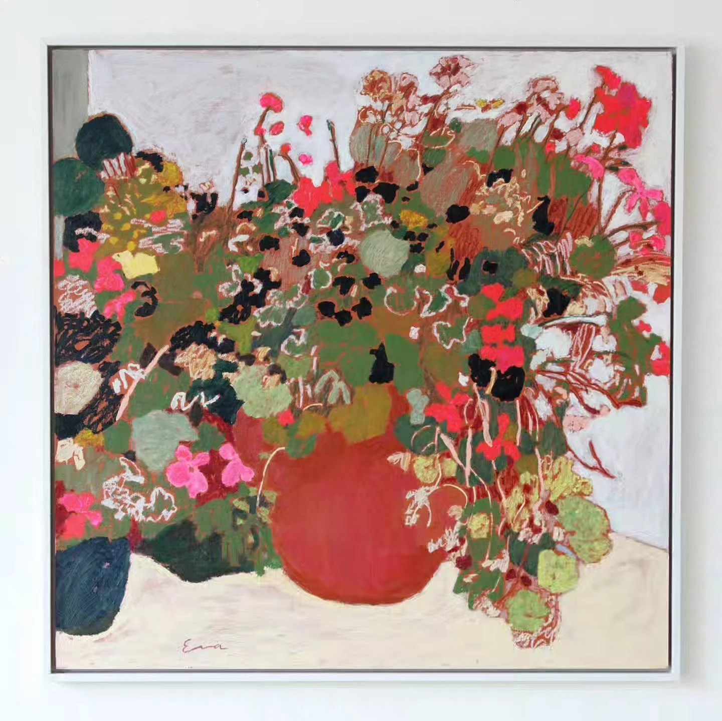 Ivy Geranium , 76 x 76 cm
Oil sticks on wood 
Sold recently via @myloart 
More works available at Mylo Art Gallery online and at the gallery in Hampshire 

#contemporaryartists #stilllifepainting #oilpainter #artandinteriors