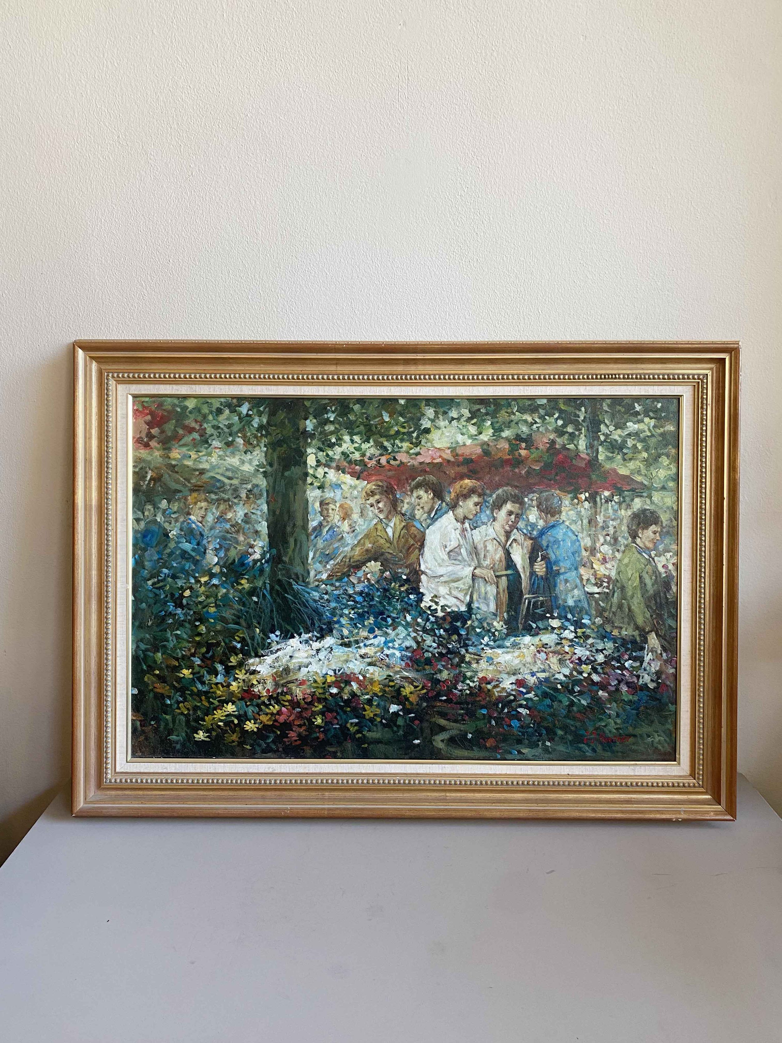 J.J. Hovener, bloemenmarkt - Schilderij | H 79 x B 109cm