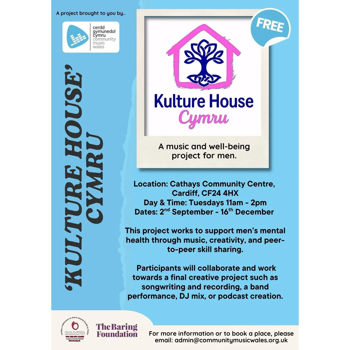 The first session of Kulture House Cymru took place last week, but we still have some spaces remaining if any other men would like to join💚 

'KULTURE HOUSE CYMRU' is a free 16-week social, music &amp; wellbeing project for men in partnership with @