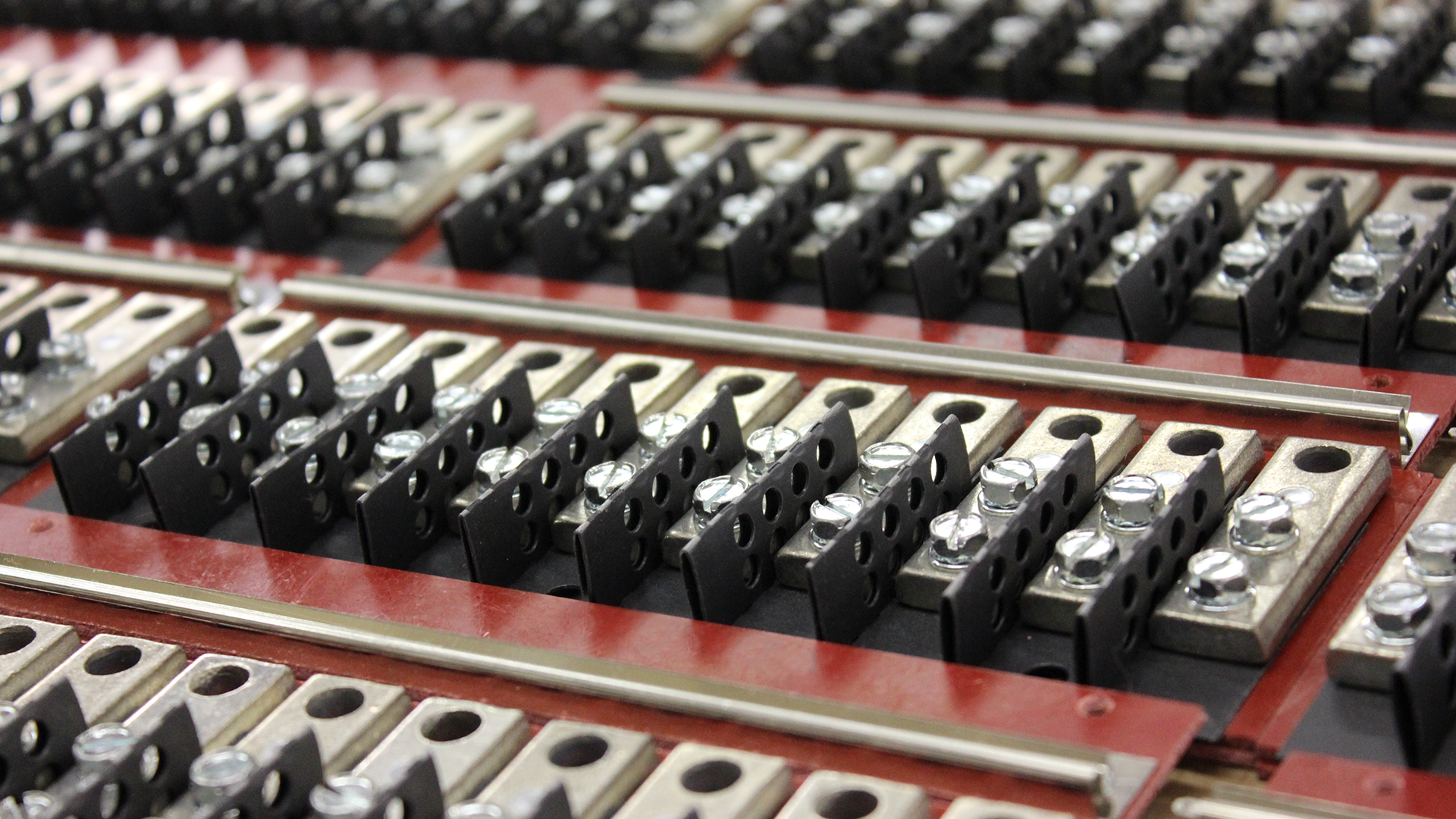 Detail view of switchboard made from various materials.