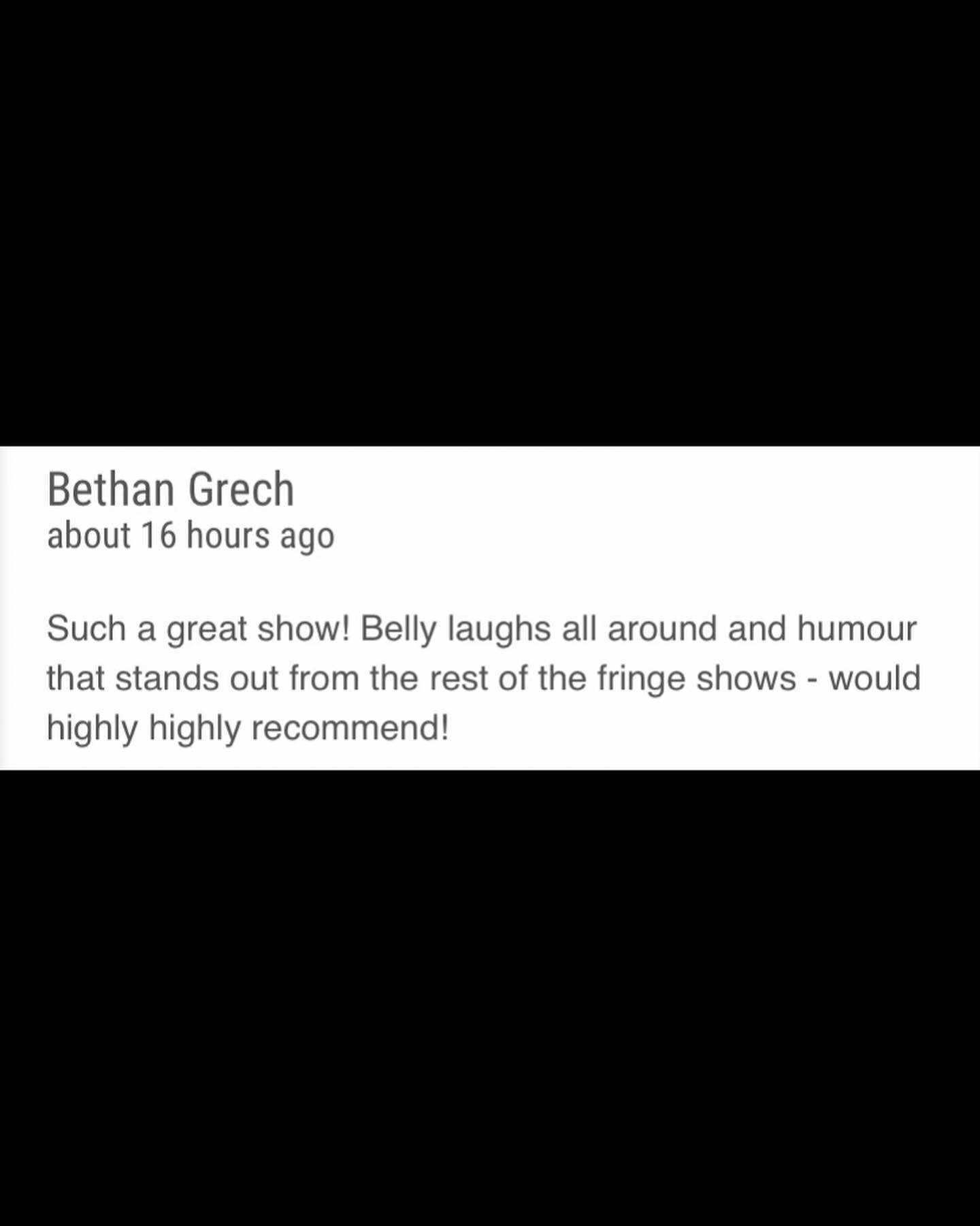 Amazing to see some great reviews coming in for my #edfringe show. I think both me and the audience are having a blast.