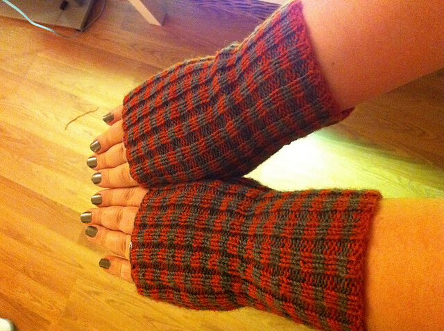 FO: Stripey Scrappy Wrist Warmers