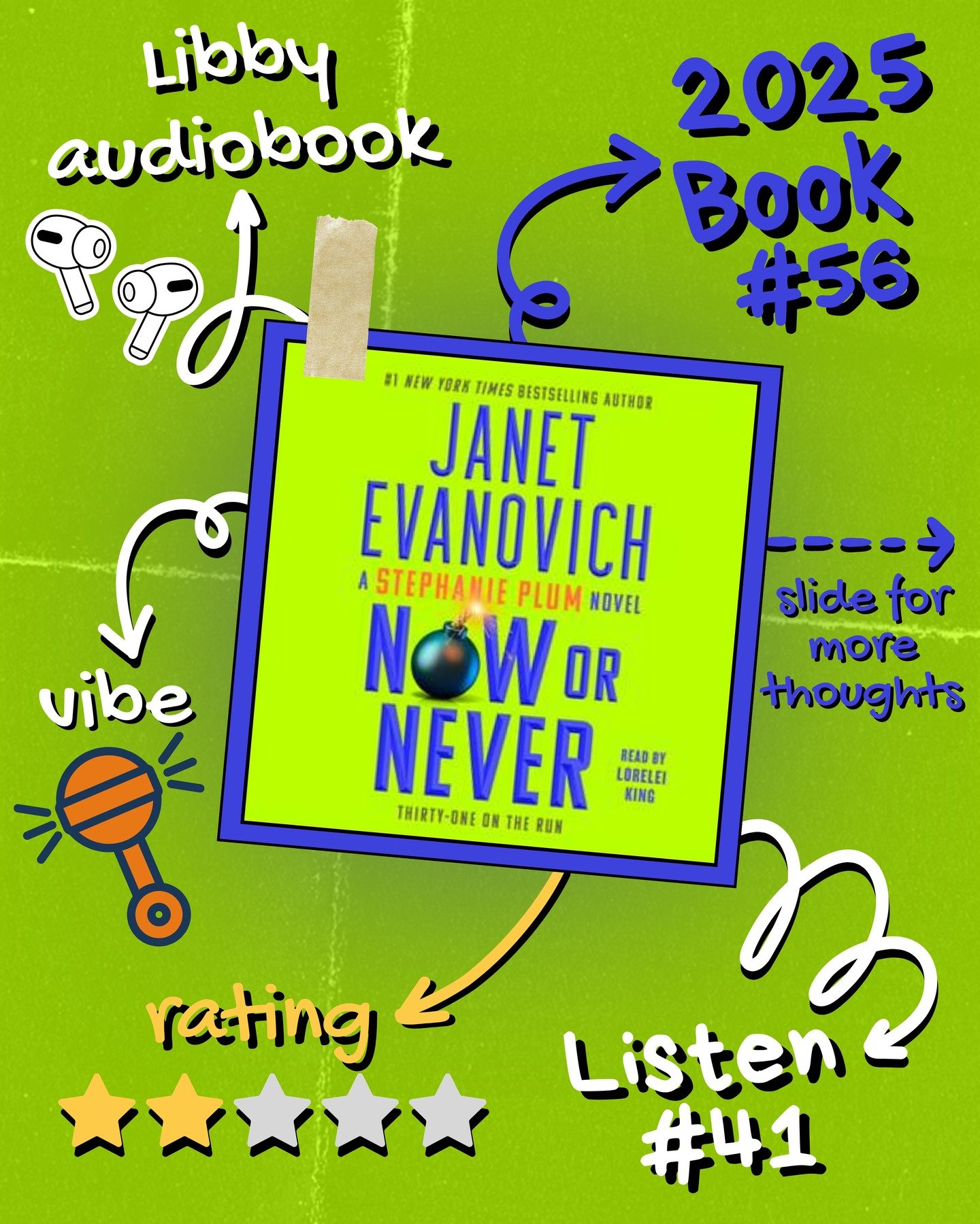 2025 🎧 Listen 41/Book 56 - Now or Never by Janet Evanovich

#readallthebooks #omneslibroslegimus #wereadallthebooks #books #booklovers #read #readers #bookclub #bookclubs #shelfindulgence #shelfindulgencebookclub #shelfindulgencebookclub2025 #bookit