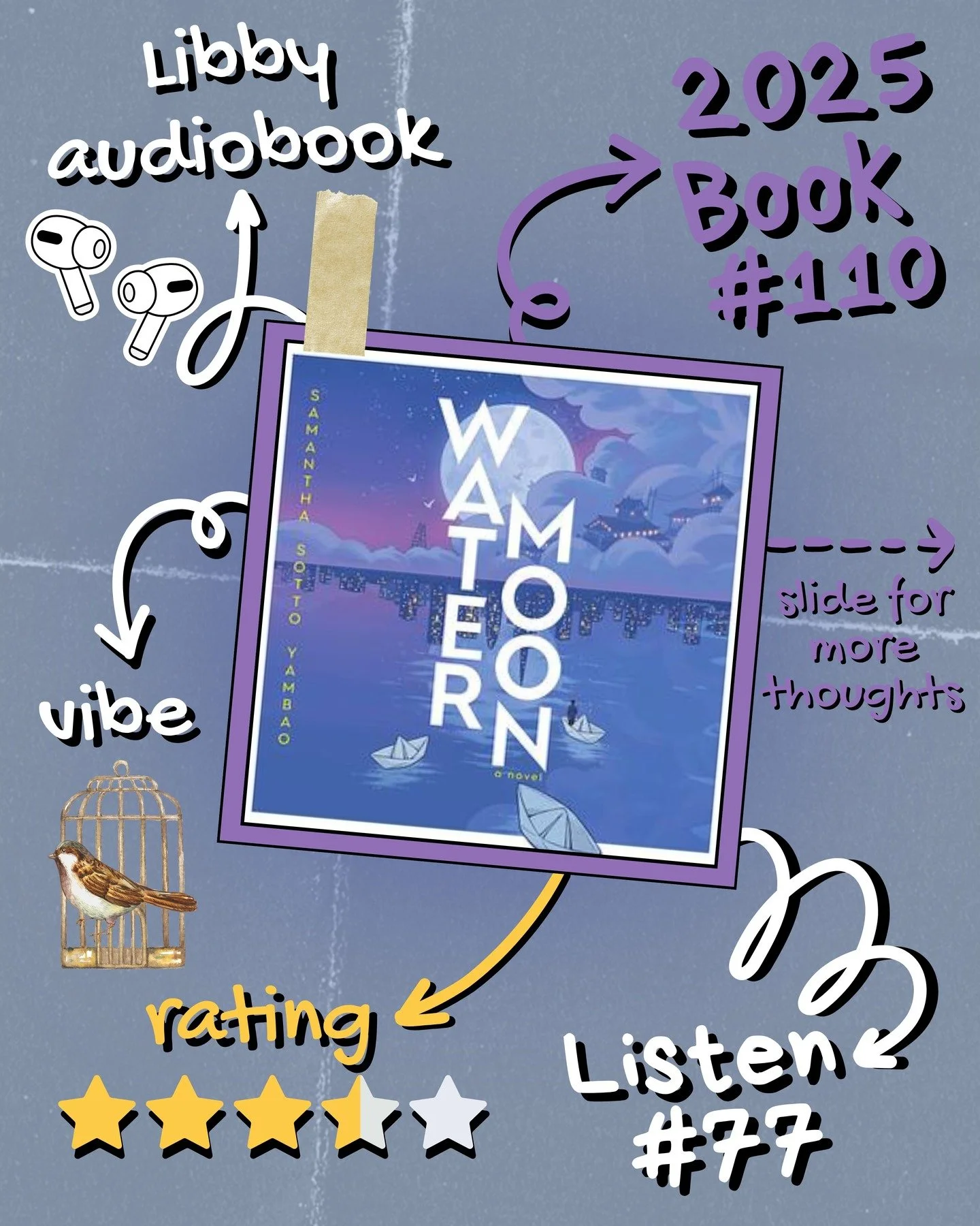 2025 π§ Listen 77/Book 110 - Water Moon by Samantha Sotto Yambao
#readallthebooks #omneslibroslegimus #wereadallthebooks #books #booklovers #read #readers #bookclub #bookclubs #shelfindulgence #shelfindulgencebookclub #shelfindulgencebookclub2025 #b